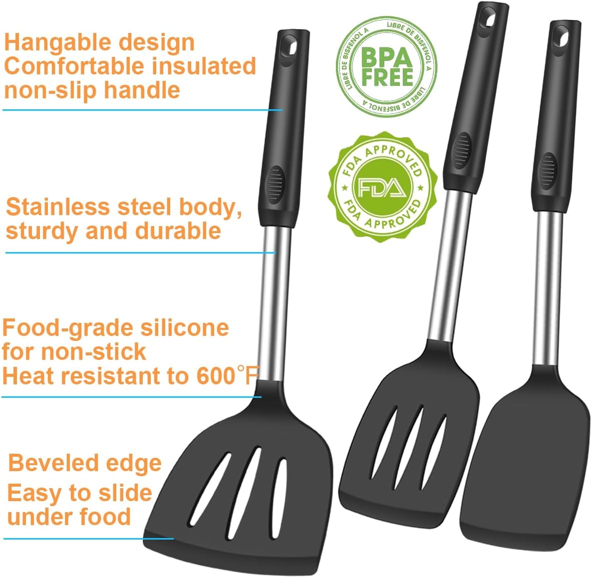 Spatula Set Silicone Heat Resistant for Nonstick Cookware Rubber Silicone Spatula Turner Fish, Large Nonstick Plastic Egg Wok Spatula for kitchen use Cooking Utensils Set - Image 2