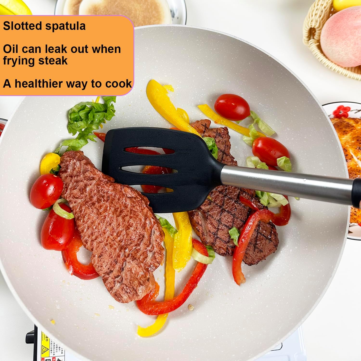 Spatula Set Silicone Heat Resistant for Nonstick Cookware Rubber Silicone Spatula Turner Fish, Large Nonstick Plastic Egg Wok Spatula for kitchen use Cooking Utensils Set - Image 3