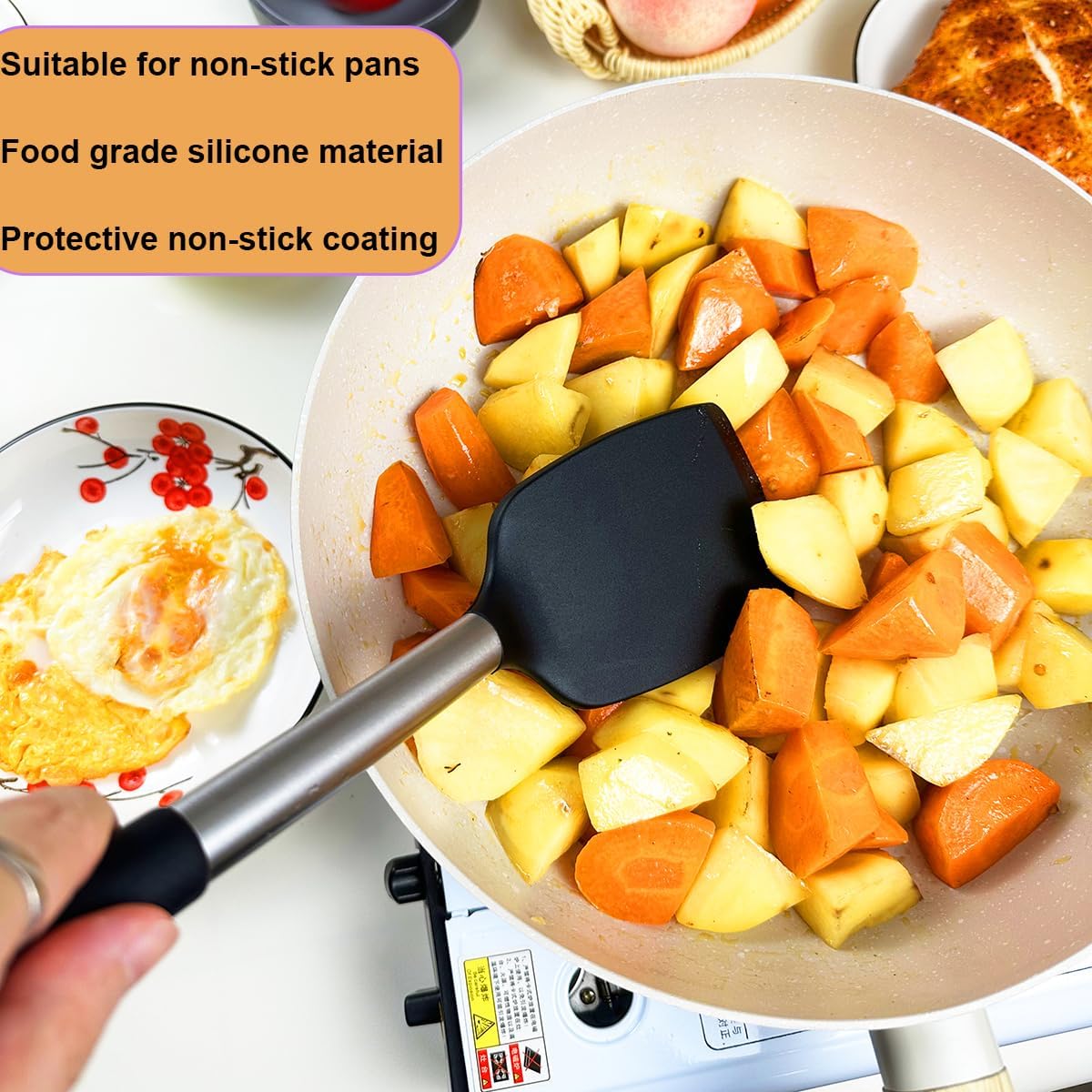 Spatula Set Silicone Heat Resistant for Nonstick Cookware Rubber Silicone Spatula Turner Fish, Large Nonstick Plastic Egg Wok Spatula for kitchen use Cooking Utensils Set - Image 4
