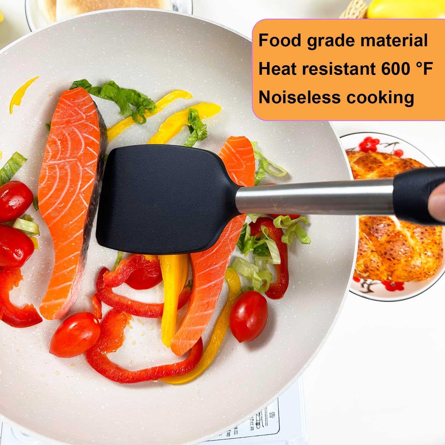 Spatula Set Silicone Heat Resistant for Nonstick Cookware Rubber Silicone Spatula Turner Fish, Large Nonstick Plastic Egg Wok Spatula for kitchen use Cooking Utensils Set - Image 6