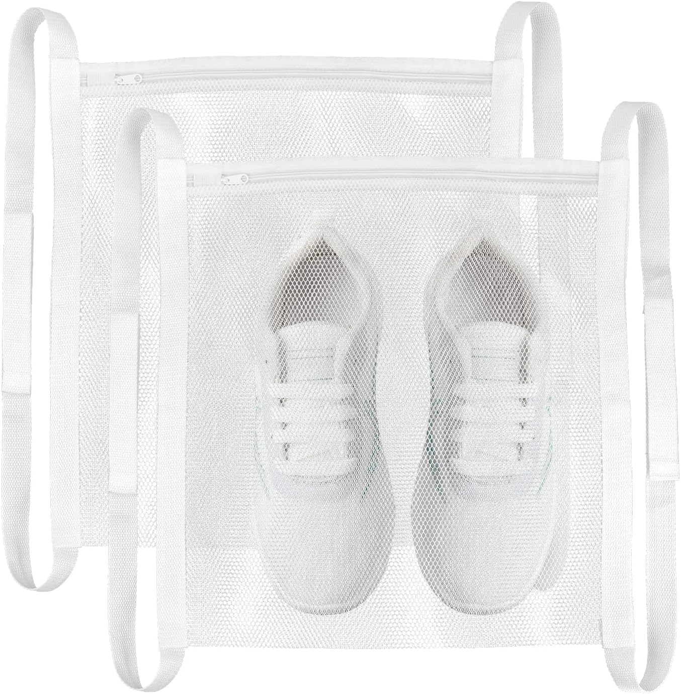 2 Pack Sneaker Dryer Bag 15.7x15.7 Inch Dry Net Bag for Dryer with Zipper and Strap for Shoes, White Large HoneyComber Mesh Bags for Washing Machine - Image 1