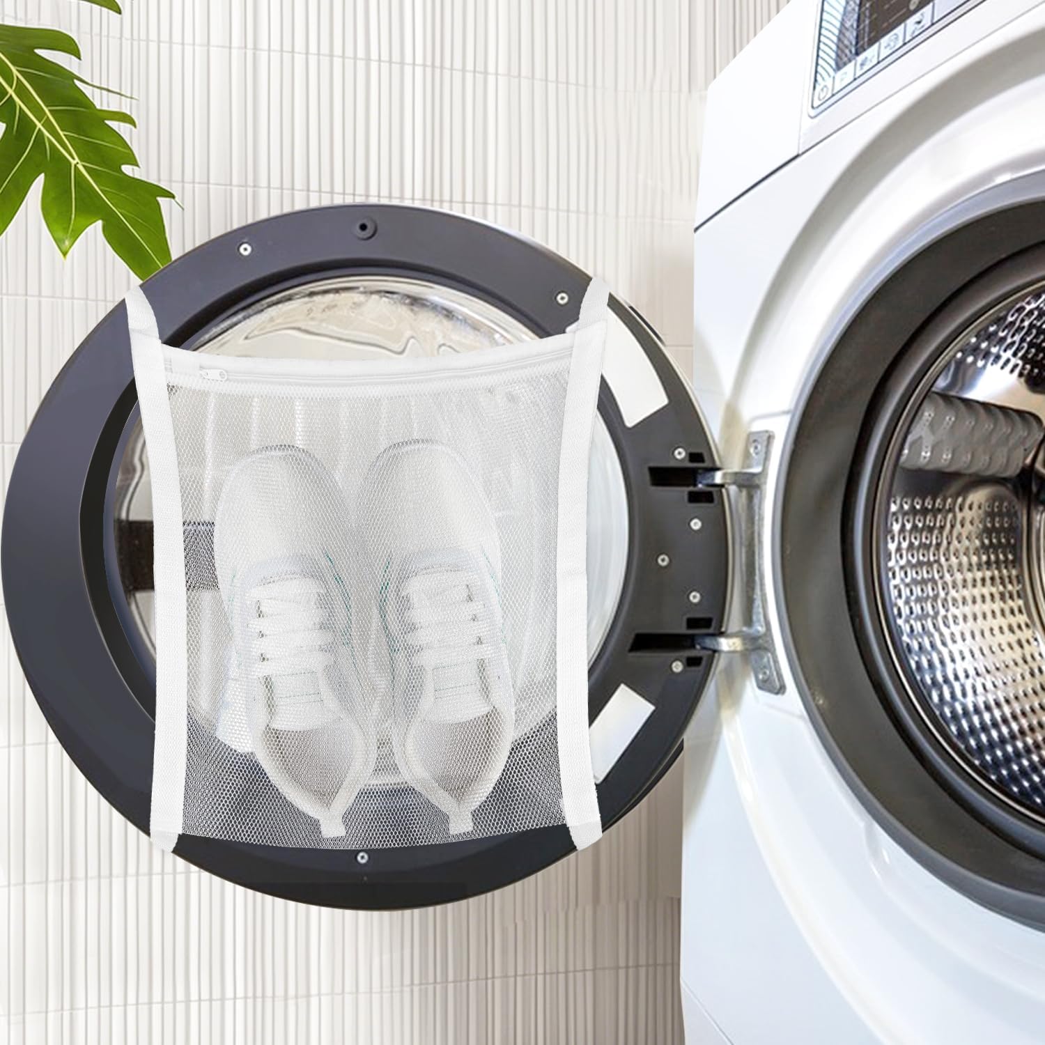 2 Pack Sneaker Dryer Bag 15.7x15.7 Inch Dry Net Bag for Dryer with Zipper and Strap for Shoes, White Large HoneyComber Mesh Bags for Washing Machine - Image 2