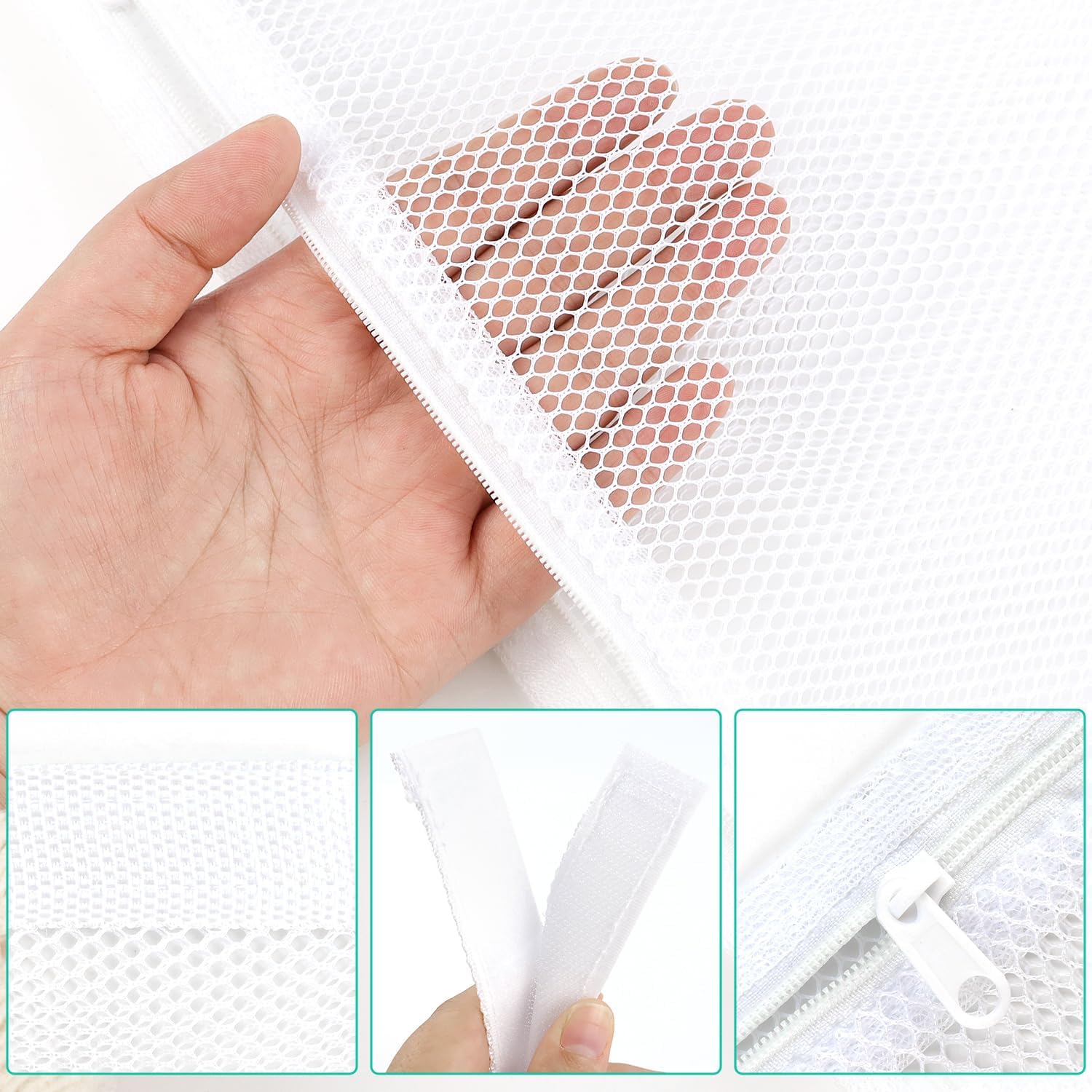 2 Pack Sneaker Dryer Bag 15.7x15.7 Inch Dry Net Bag for Dryer with Zipper and Strap for Shoes, White Large HoneyComber Mesh Bags for Washing Machine - Image 3