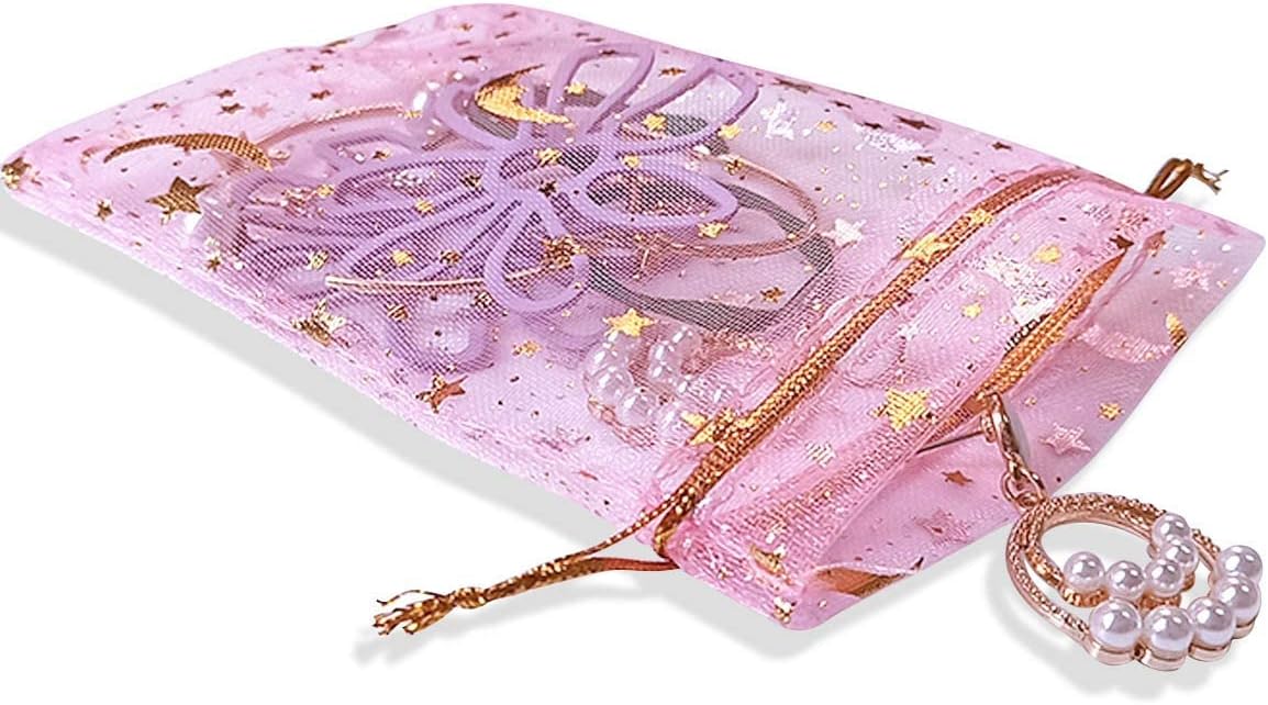 100Pcs Moon Star Organza Jewelry Candy Pouch, Gift Bags Pouches for Wedding Party Valentine's Day (Mixed Color, 3.5 x 4.7 inch) - Image 3