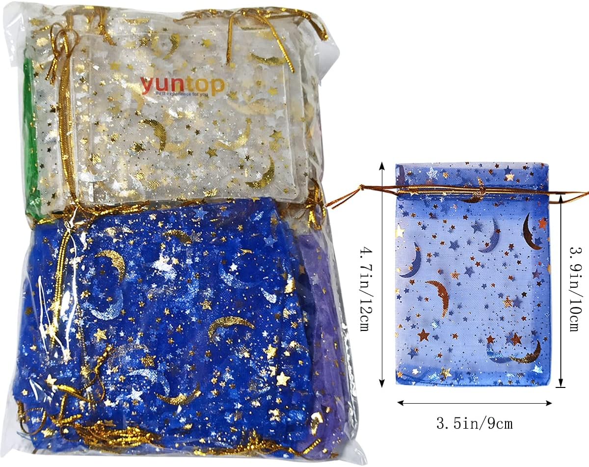 100Pcs Moon Star Organza Jewelry Candy Pouch, Gift Bags Pouches for Wedding Party Valentine's Day (Mixed Color, 3.5 x 4.7 inch) - Image 4