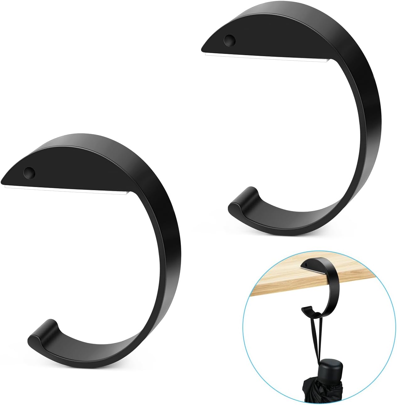2PCS C Shape Purse Hooks for Table, Headphone Hanger, Aluminum Alloy Desk Heavy Duty Purse Handbag Hooks for Organize Desktop Storage Items (Black) - Image 1