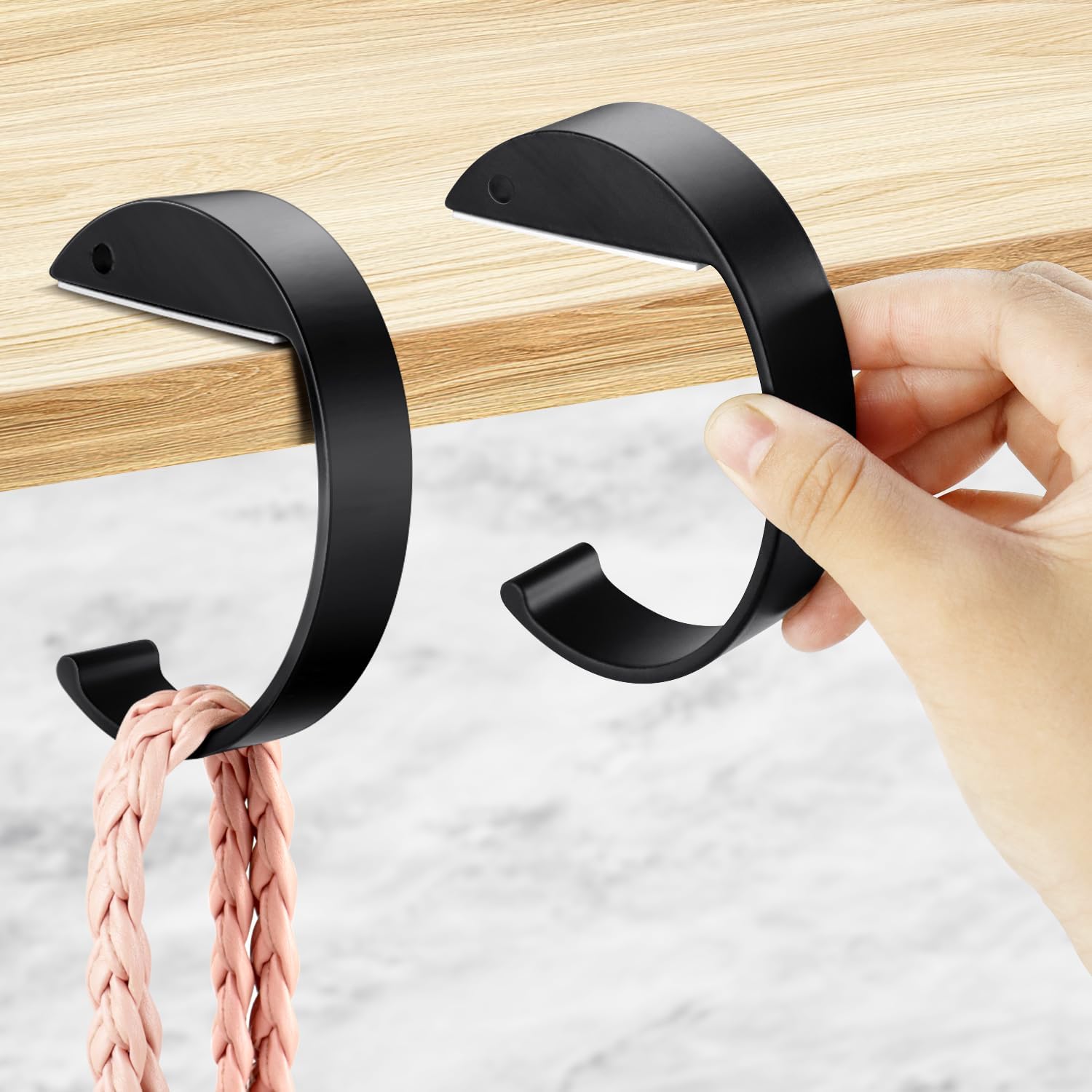2PCS C Shape Purse Hooks for Table, Headphone Hanger, Aluminum Alloy Desk Heavy Duty Purse Handbag Hooks for Organize Desktop Storage Items (Black) - Image 5