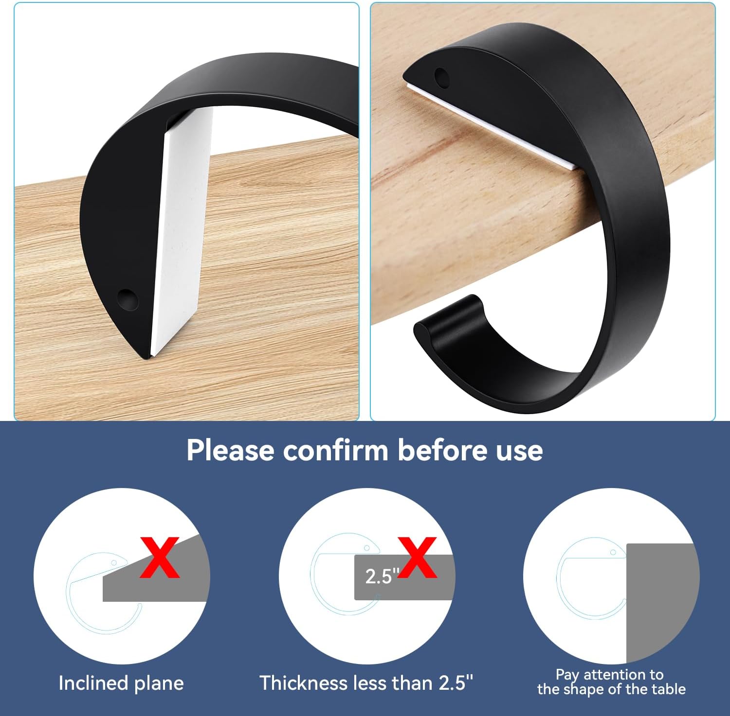 2PCS C Shape Purse Hooks for Table, Headphone Hanger, Aluminum Alloy Desk Heavy Duty Purse Handbag Hooks for Organize Desktop Storage Items (Black) - Image 6