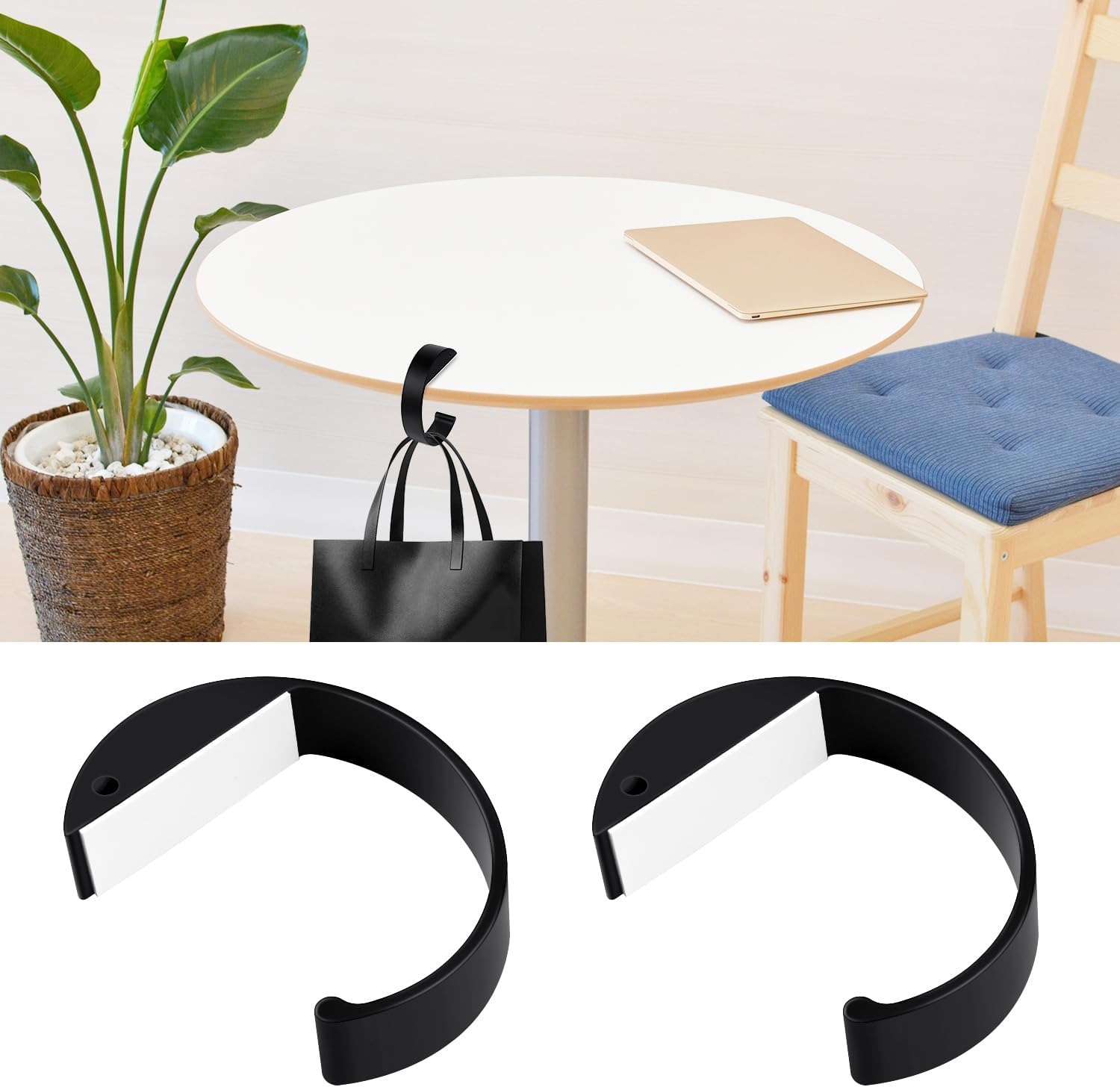 2PCS C Shape Purse Hooks for Table, Headphone Hanger, Aluminum Alloy Desk Heavy Duty Purse Handbag Hooks for Organize Desktop Storage Items (Black) - Image 7