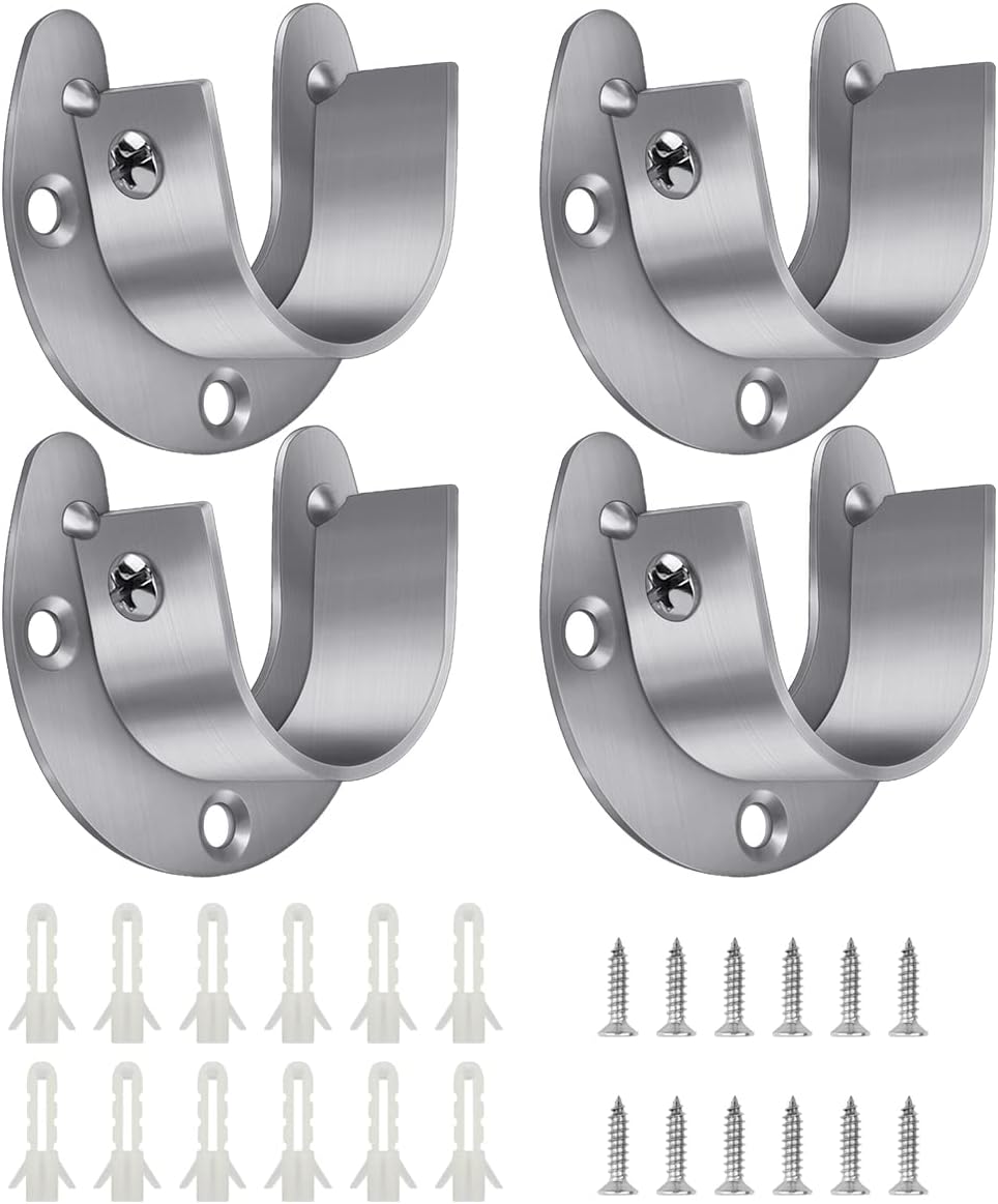 4 Packs Stainless Steel Wardrobe Bracket U-Shaped Rod Socket Flange 1-1/4