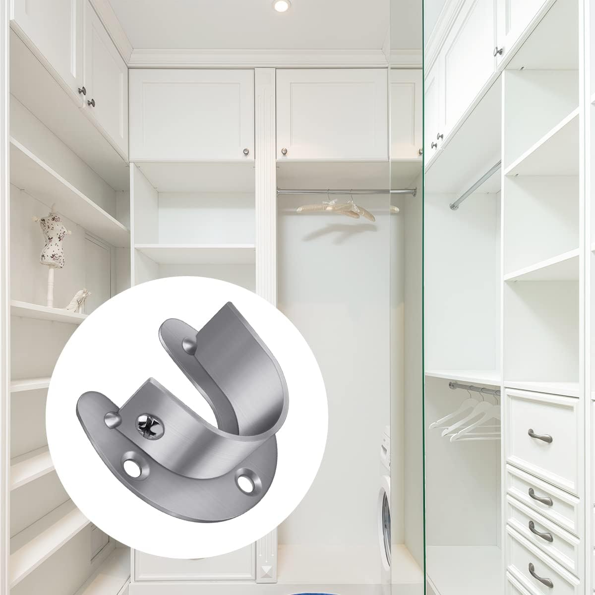 4 Packs Stainless Steel Wardrobe Bracket U-Shaped Rod Socket Flange 1-1/4