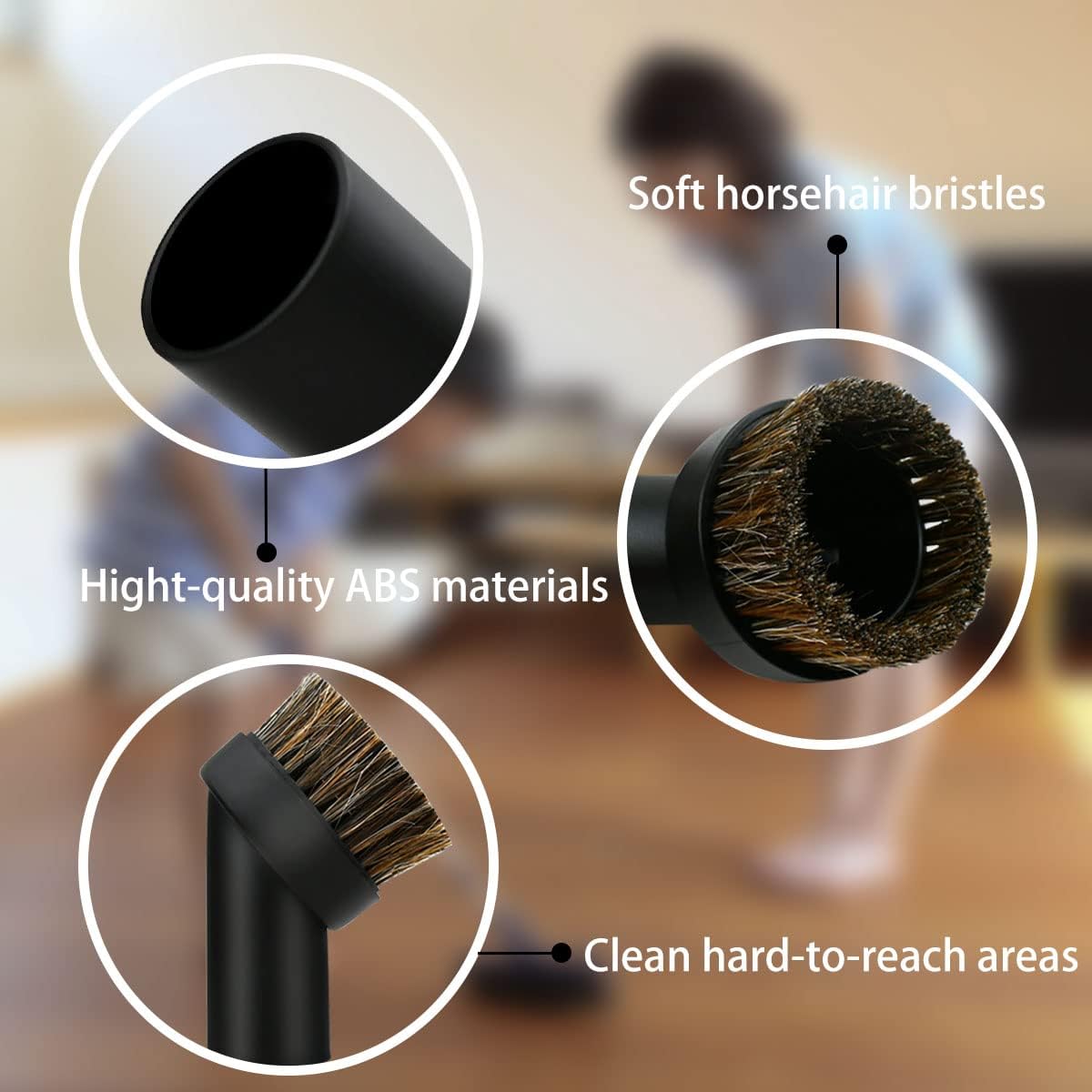 2 Pcs Black Round Dust Brush 25mm Horse Hair for 1.2-1.22in Hose Vacuum Cleaners Accessories - Image 4