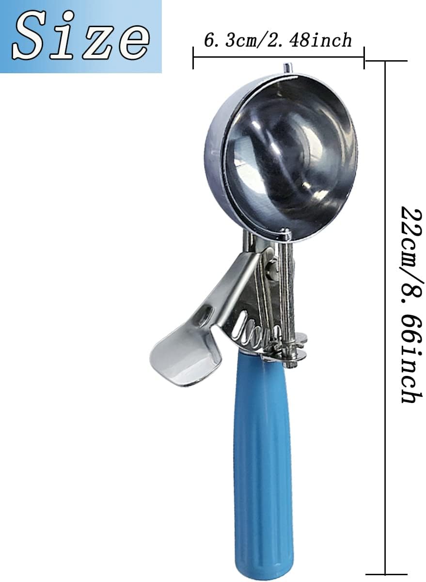 Stainless Steel Ice Cream Scoop Set Dishers Scoops Cookie Scoop Set Food Scoop, Right Handed Scoop, Blue Handle (2.48 Inch) - Image 2