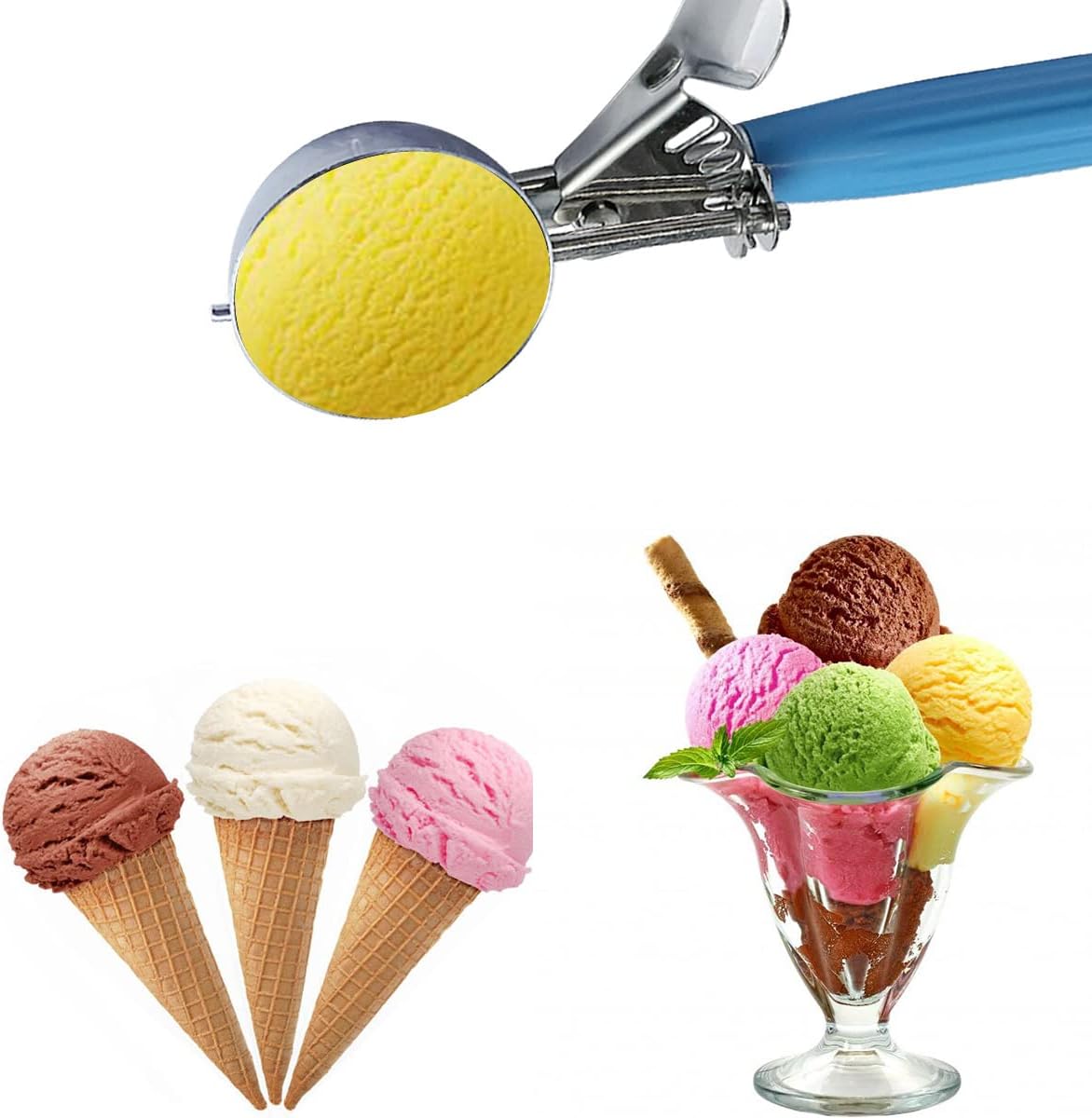 Stainless Steel Ice Cream Scoop Set Dishers Scoops Cookie Scoop Set Food Scoop, Right Handed Scoop, Blue Handle (2.48 Inch) - Image 5