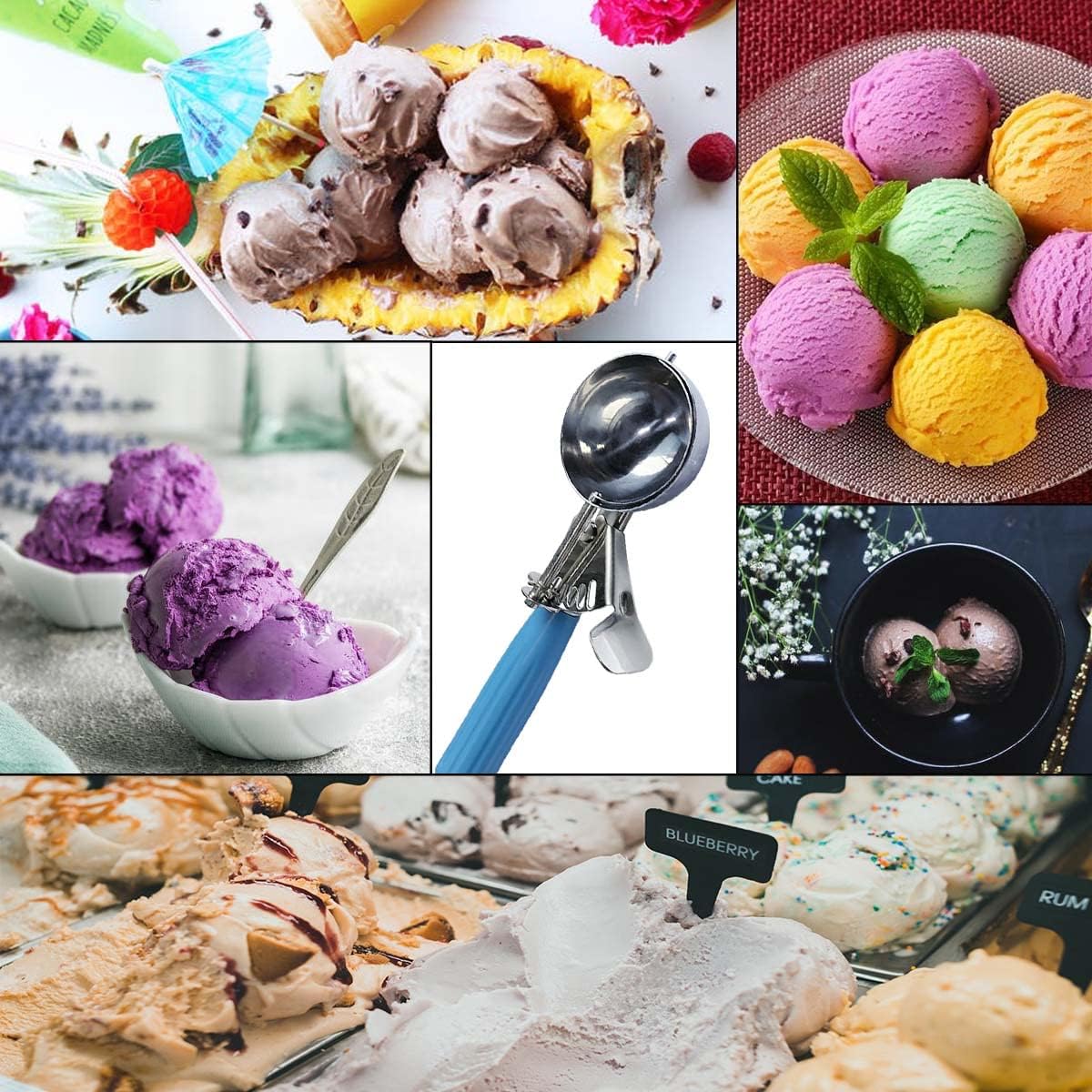 Stainless Steel Ice Cream Scoop Set Dishers Scoops Cookie Scoop Set Food Scoop, Right Handed Scoop, Blue Handle (2.48 Inch) - Image 7