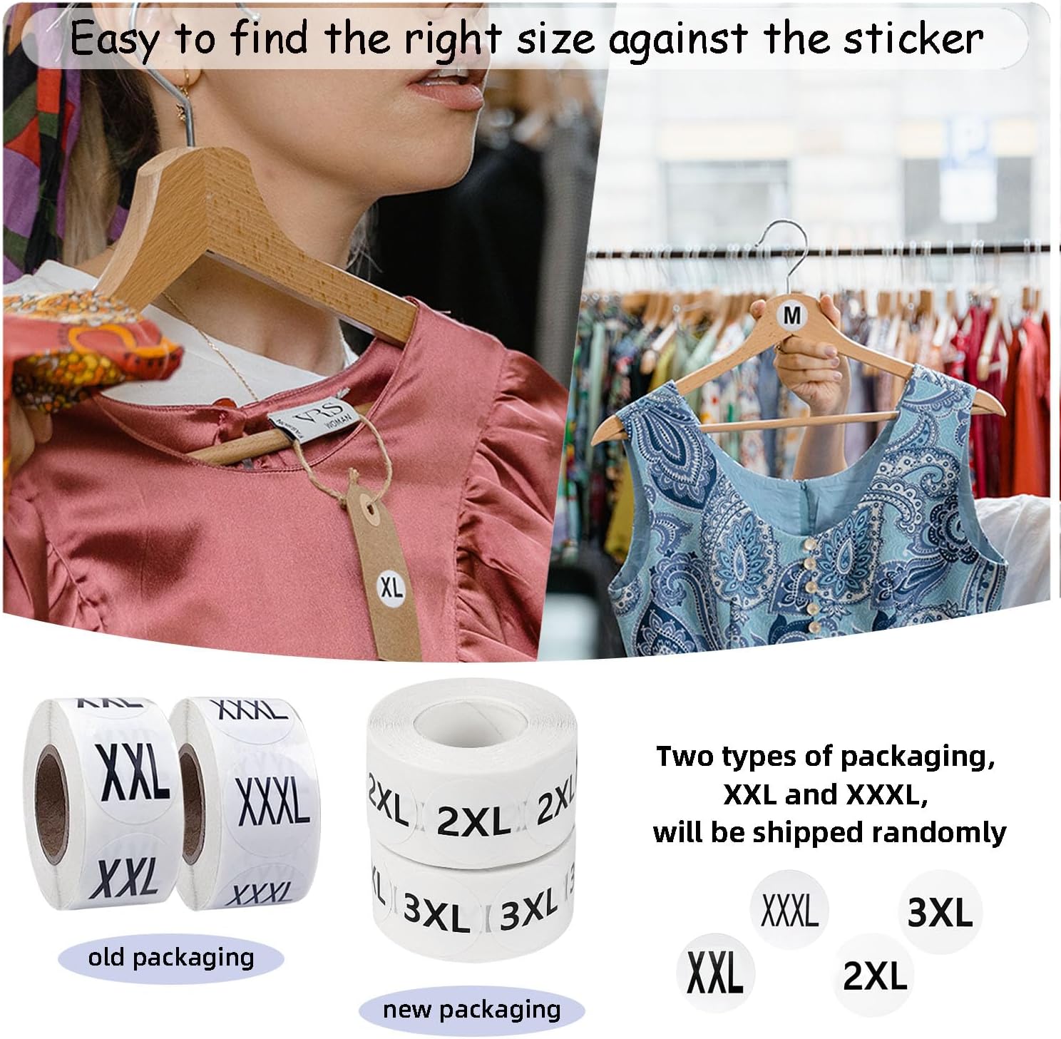 3500 Pcs Clothing Size Stickers, 1 Inch Round Self Adhesive, 7 Sizes XS-S-XXXL for T Shirts (Black) - Image 2
