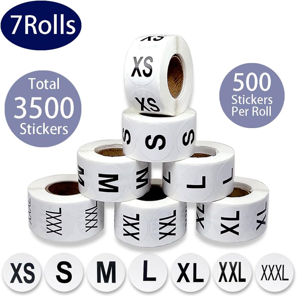 3500 Pcs Clothing Size Stickers, 1 Inch Round Self Adhesive, 7 Sizes XS-S-XXXL for T Shirts (Black) - Image 4