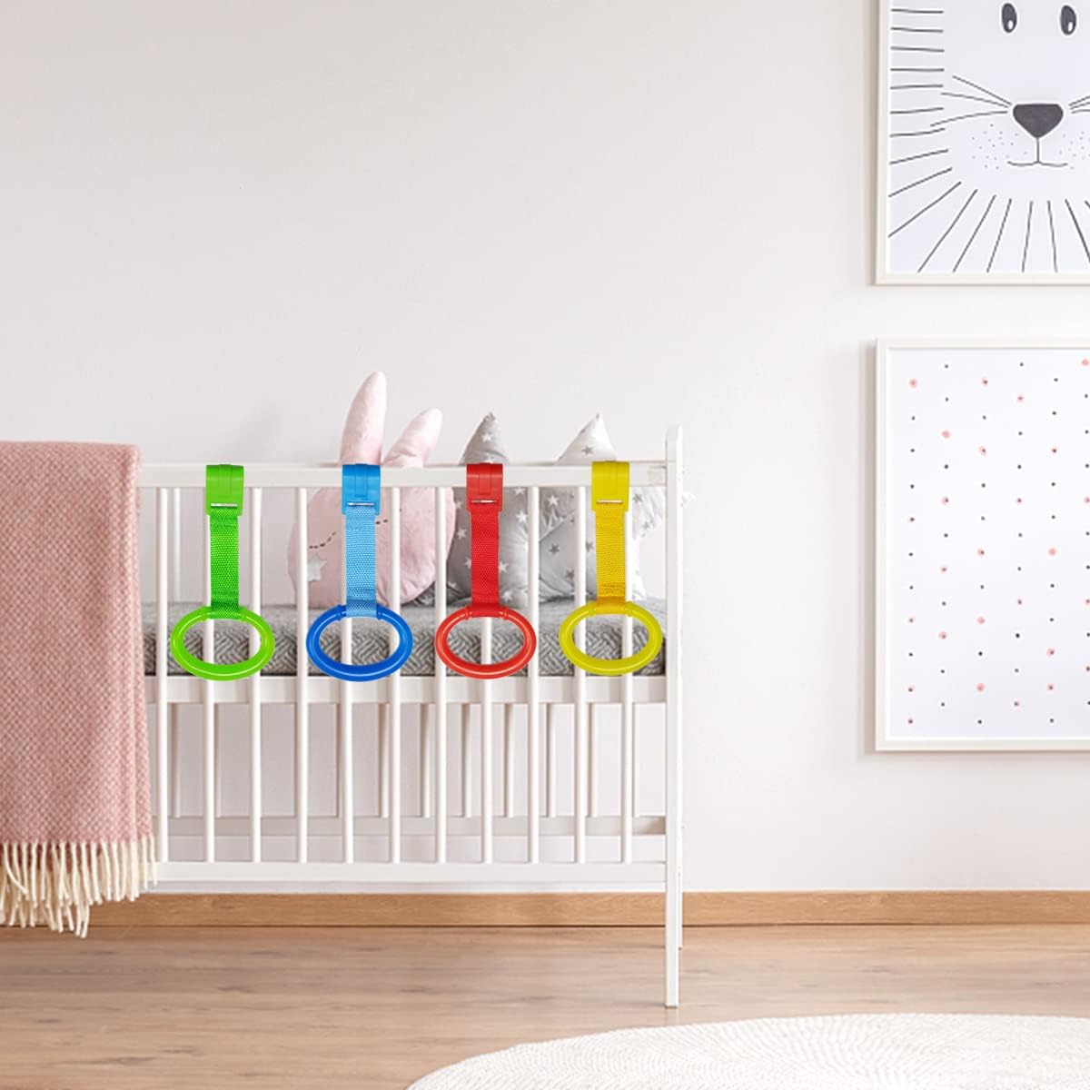 4 PCS 4 Colors Plastic Baby Crib Pull Rings Kids Walking Exercises Assistant Stand Up Cot Hanging Rings for Infant Baby Toddler Practice Tool - Image 4