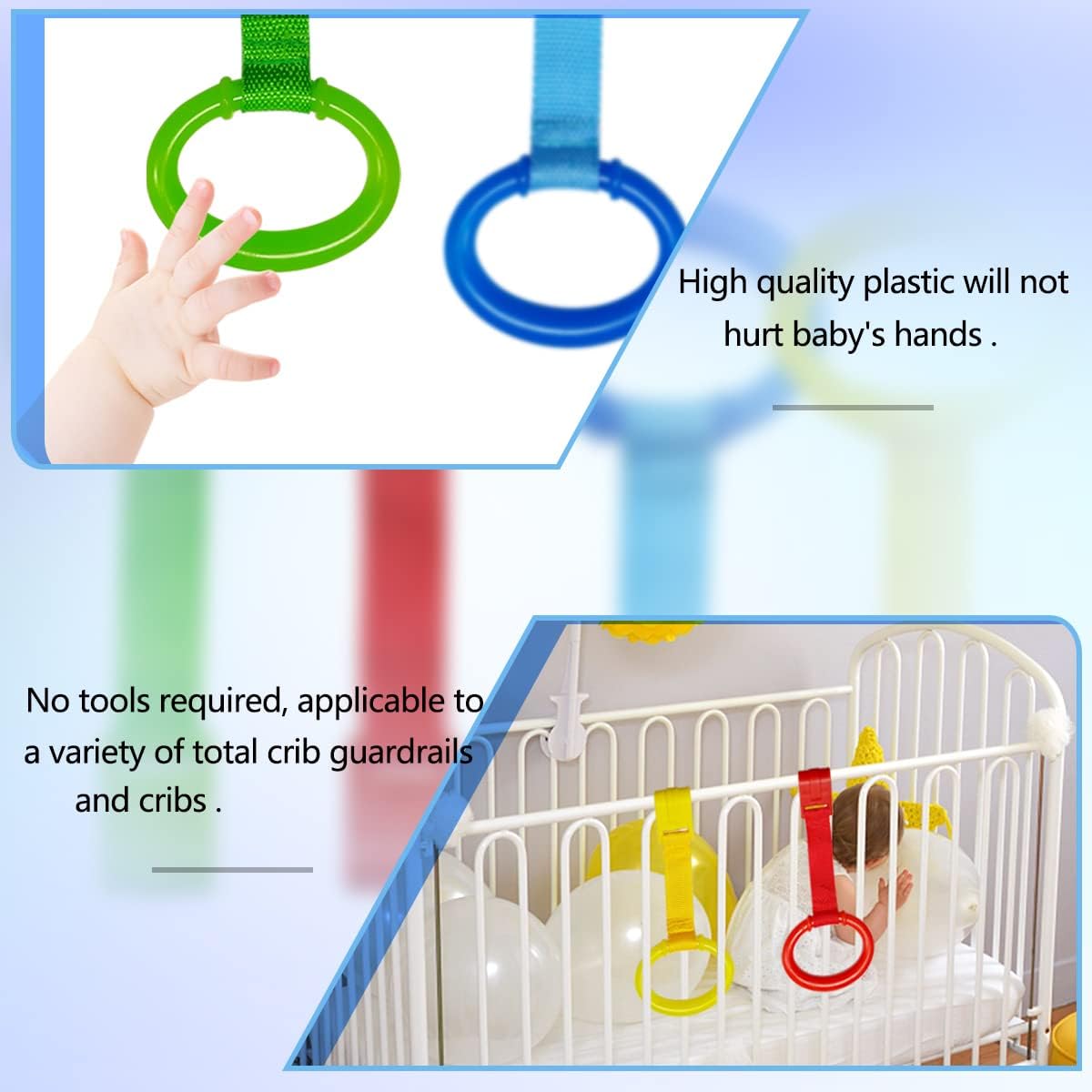 4 PCS 4 Colors Plastic Baby Crib Pull Rings Kids Walking Exercises Assistant Stand Up Cot Hanging Rings for Infant Baby Toddler Practice Tool - Image 5
