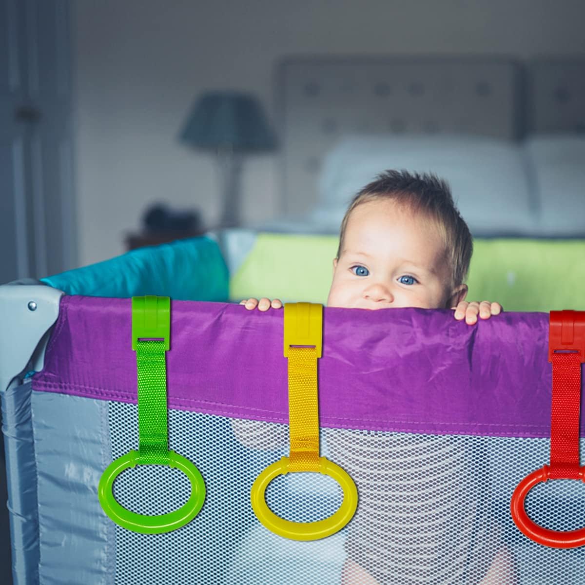 4 PCS 4 Colors Plastic Baby Crib Pull Rings Kids Walking Exercises Assistant Stand Up Cot Hanging Rings for Infant Baby Toddler Practice Tool - Image 6