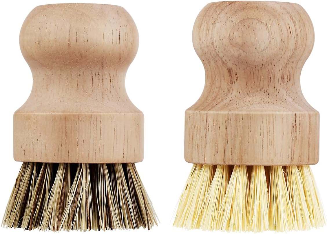 2 Pcs Dish Brush, Wood Dishes Scrub Brush, Pot Brush for Kitchen Cleaning Dishes Pots Pans (Sisal and Palm) - Image 1