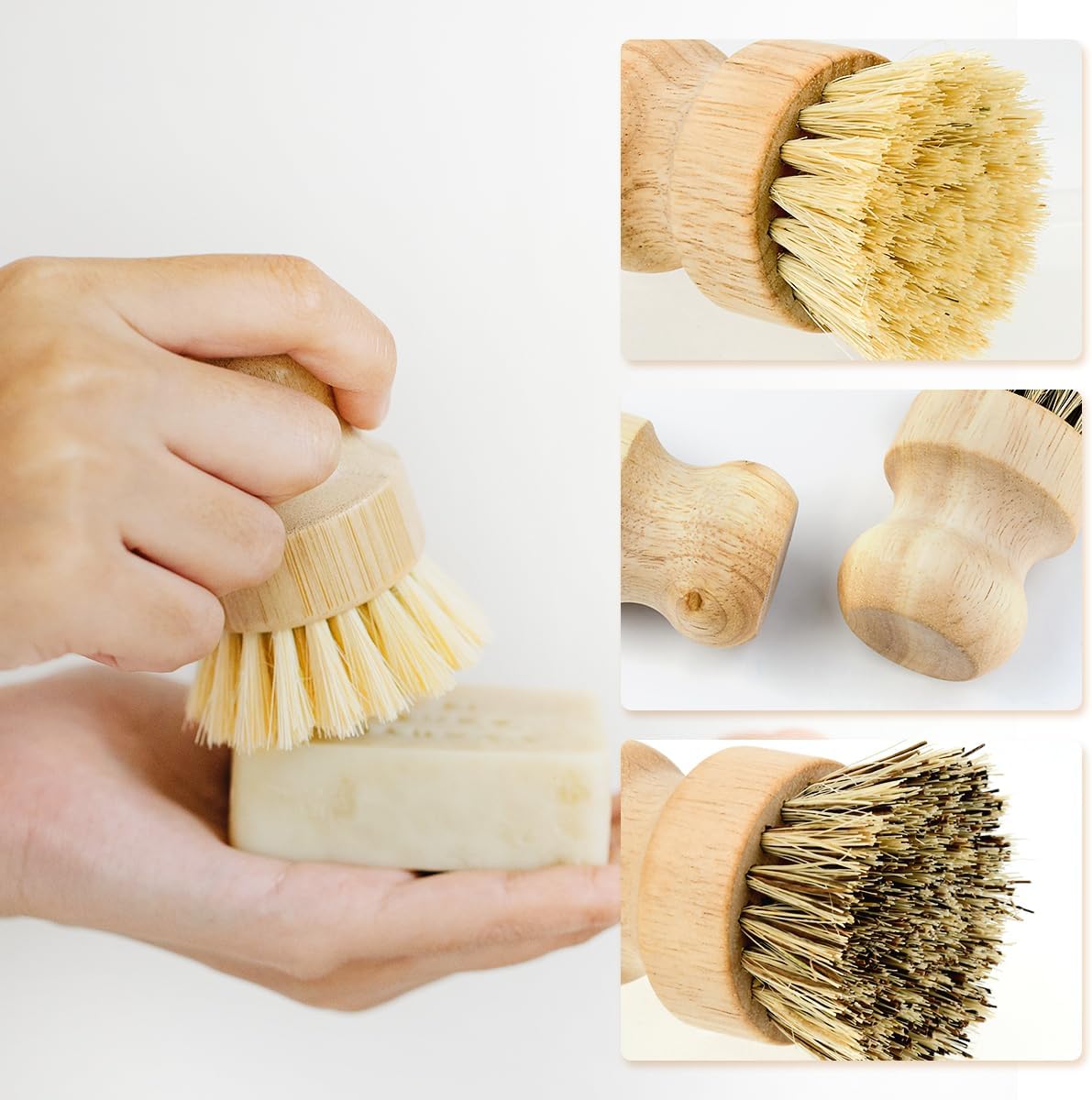 2 Pcs Dish Brush, Wood Dishes Scrub Brush, Pot Brush for Kitchen Cleaning Dishes Pots Pans (Sisal and Palm) - Image 3