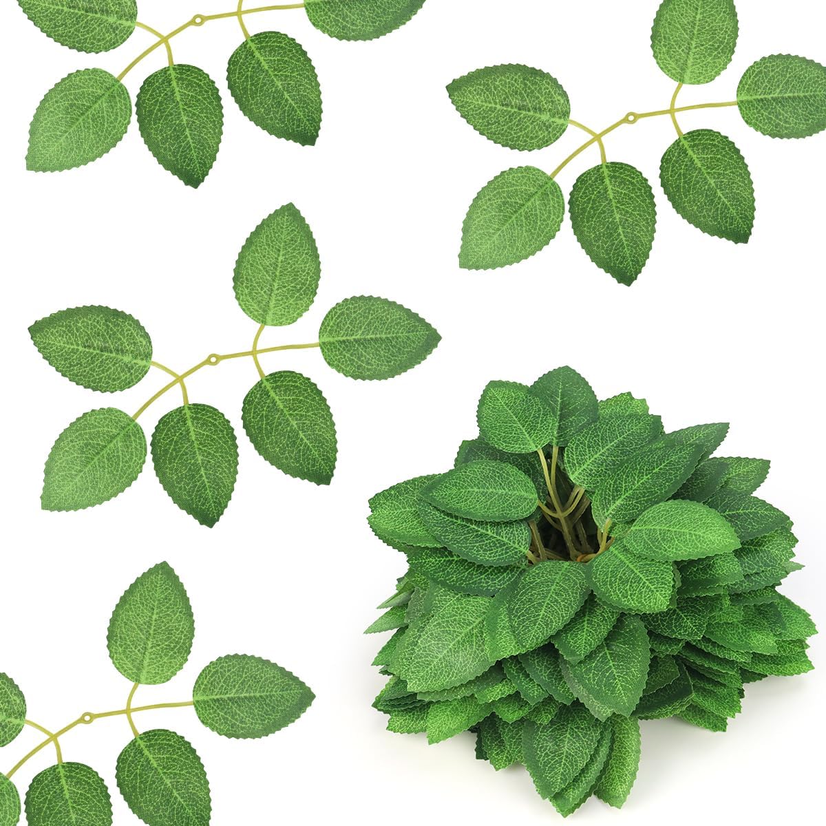 50pcs Artificial Green Leaves, Rose Leaves Artificial, Bulk Fake Leaves Greenery Leaves for DIY Wedding Birthday Party Bridal Shower Bouquets Centerpieces Home Decorations - Image 1