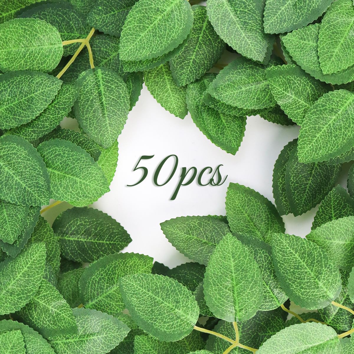50pcs Artificial Green Leaves, Rose Leaves Artificial, Bulk Fake Leaves Greenery Leaves for DIY Wedding Birthday Party Bridal Shower Bouquets Centerpieces Home Decorations - Image 2