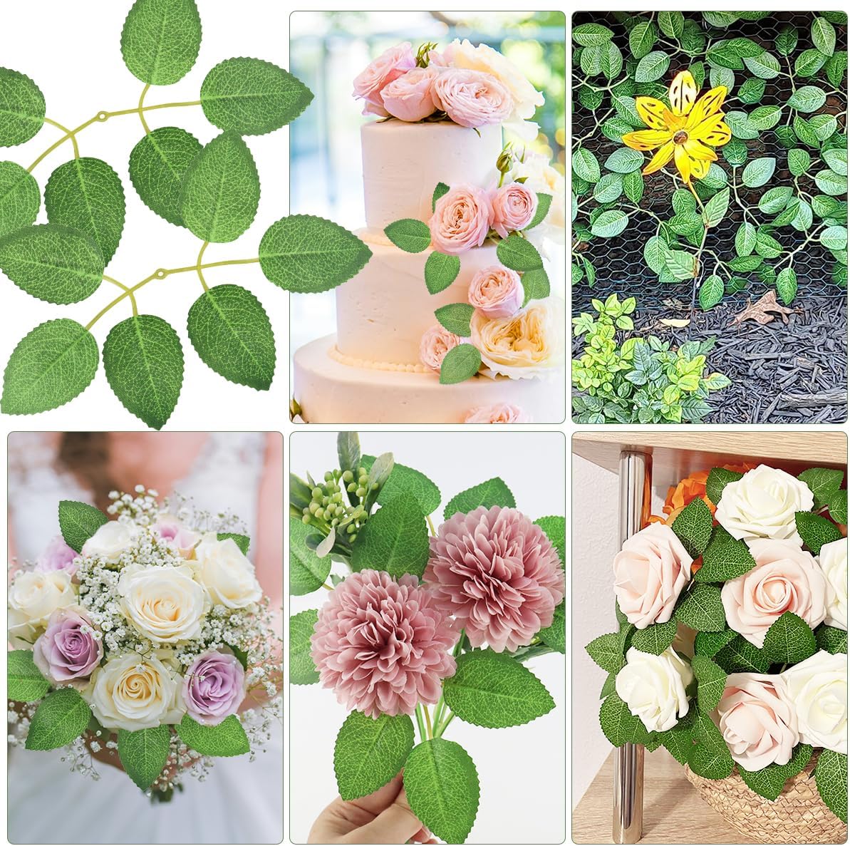50pcs Artificial Green Leaves, Rose Leaves Artificial, Bulk Fake Leaves Greenery Leaves for DIY Wedding Birthday Party Bridal Shower Bouquets Centerpieces Home Decorations - Image 7