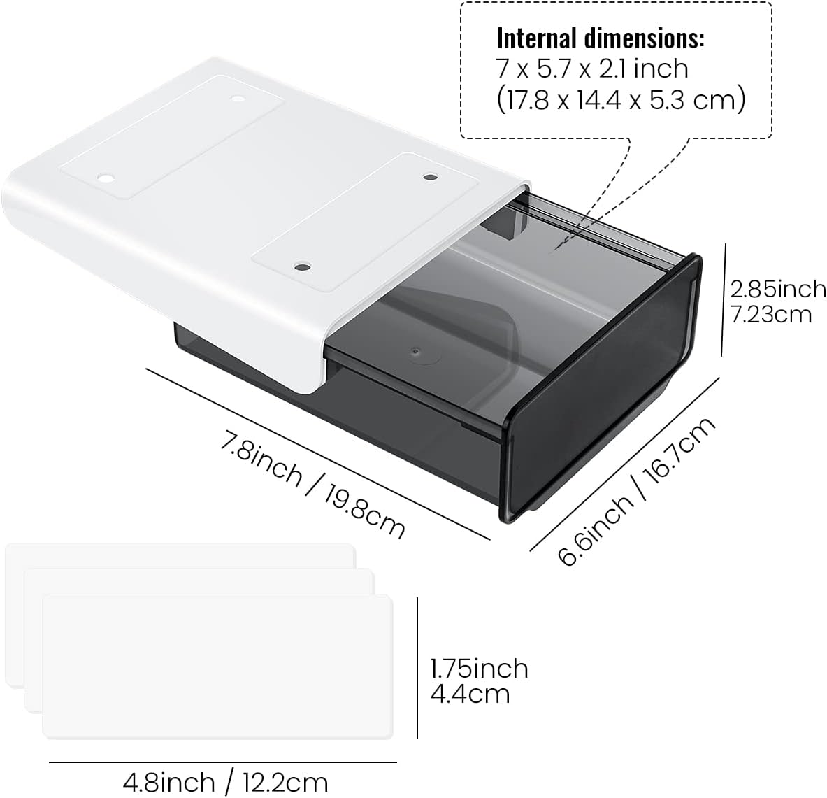 1 Pcs Under Desk Drawer, Under Table Hidden Organizer, Plastic Self-adhesive Slide out Under Desk Storage Drawer for Office Dresser Home School Stationery Kitchen (Black) - Image 3