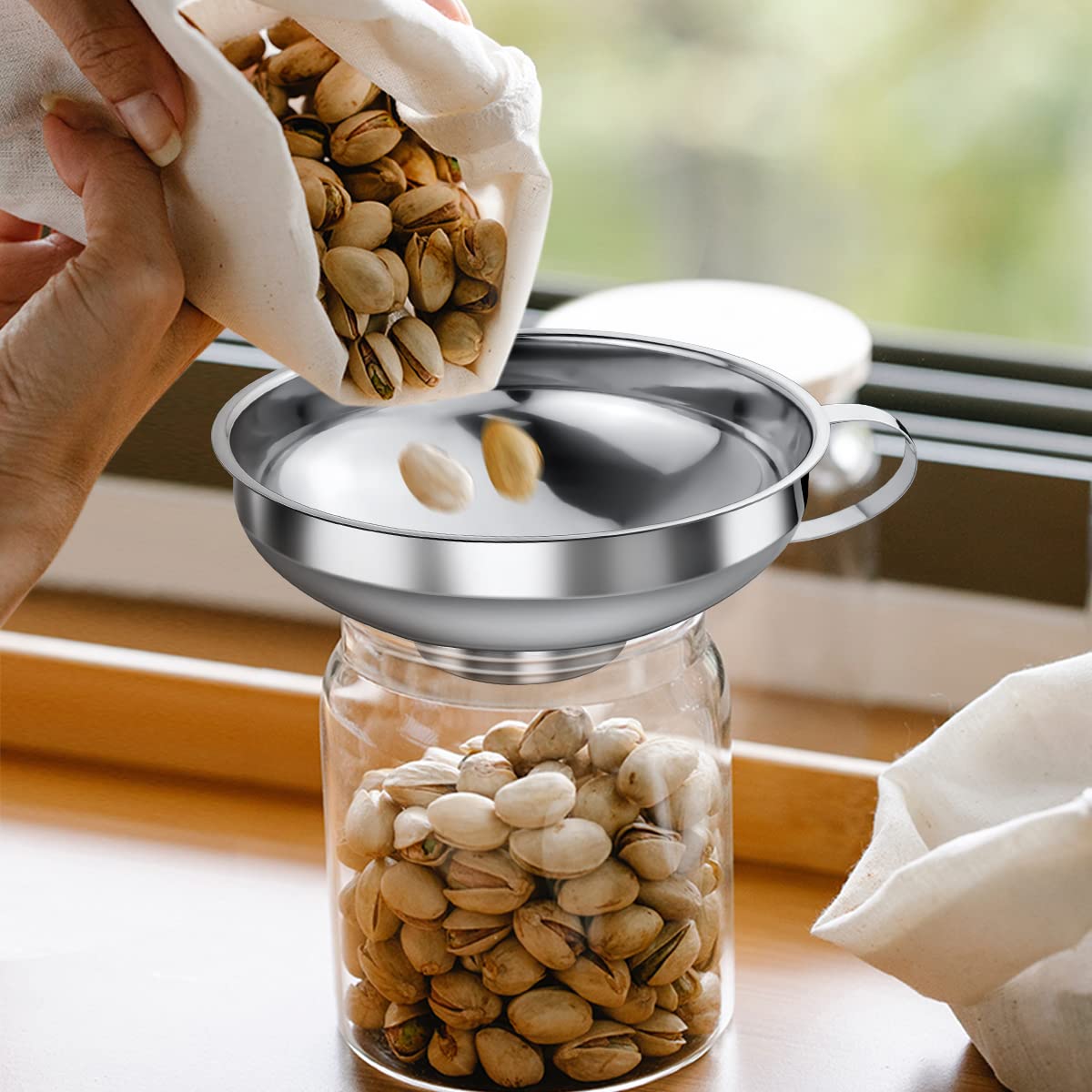 3 Pack Canning Funnel 3-in-1 Stainless Steel Funnel Set Wide Mouth Funnels with Detachable Strainer for transferring Liquid, Powder, jam, Grain, Oil, Spices - Image 4