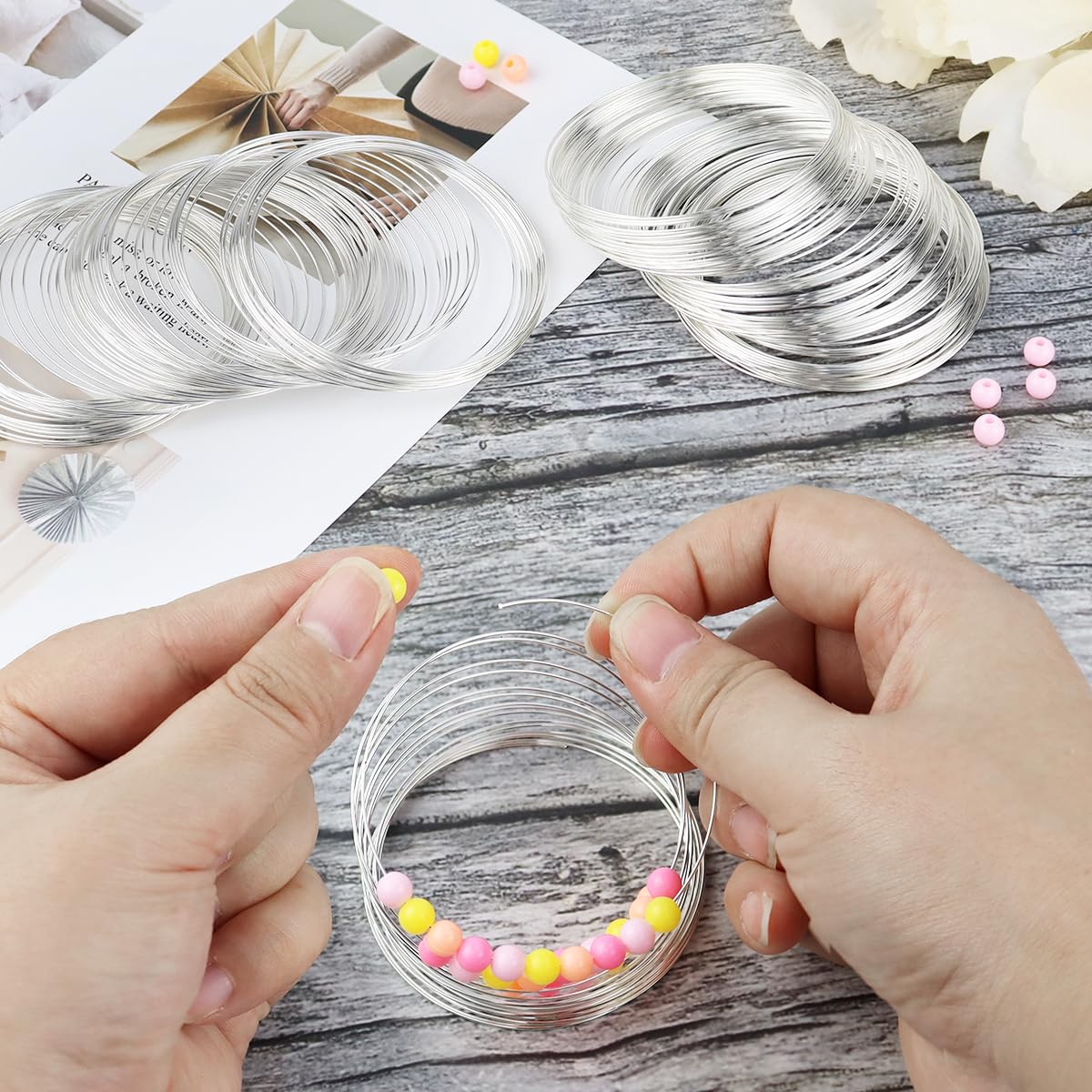 200 Loops Memory Steel Wire for Jewelry Making Supplies, 0.6mm Bangle Bracelet Wire Memory Beading Wire for Art Creation Necklace DIY Crafts Making (Silver) - Image 5
