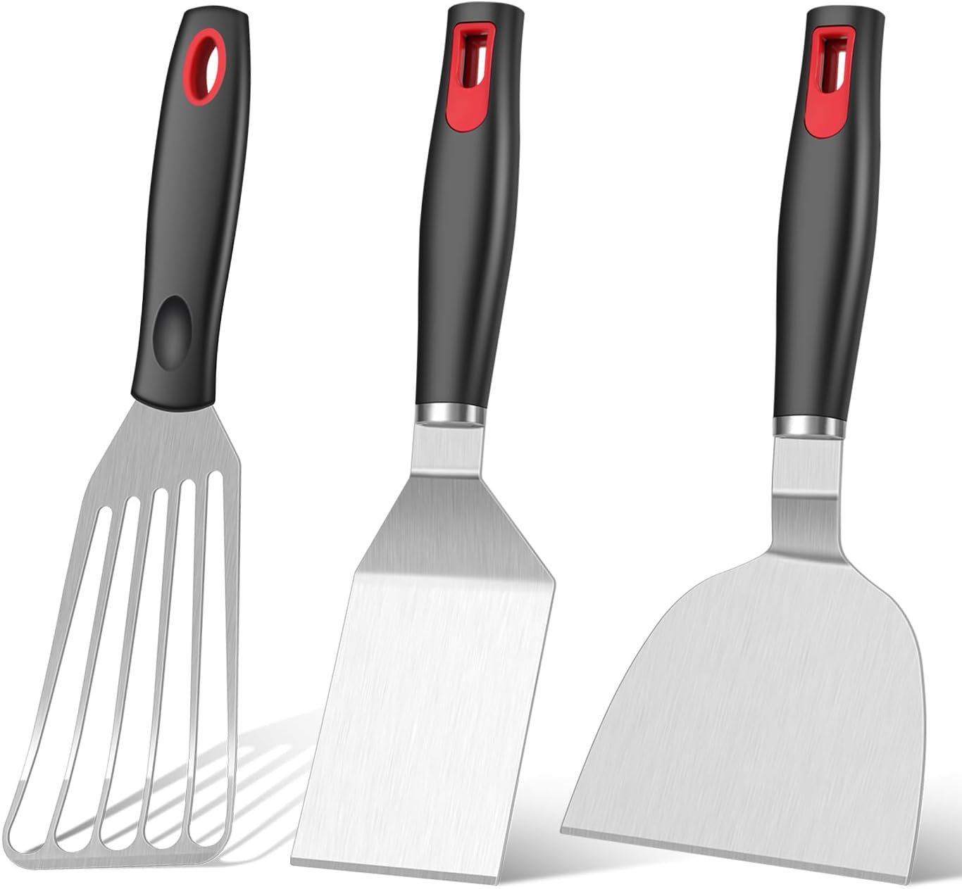 Spatula Set Stainless Steel Kitchen Metal Spatula for Cast Iron Skillet with Silicone Handle, Fish Spatula Turner Flipper for Pancake Burger Egg Cooking Spatulas BBQ Grill Griddle - Image 1