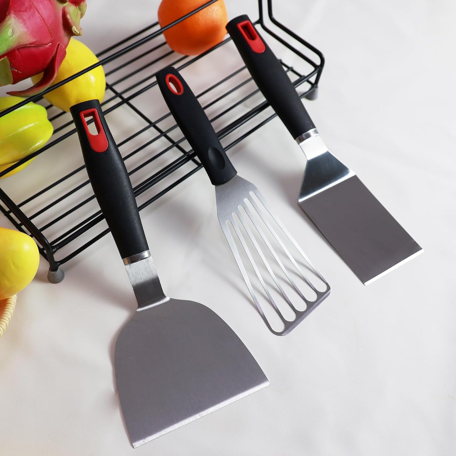 Spatula Set Stainless Steel Kitchen Metal Spatula for Cast Iron Skillet with Silicone Handle, Fish Spatula Turner Flipper for Pancake Burger Egg Cooking Spatulas BBQ Grill Griddle - Image 5