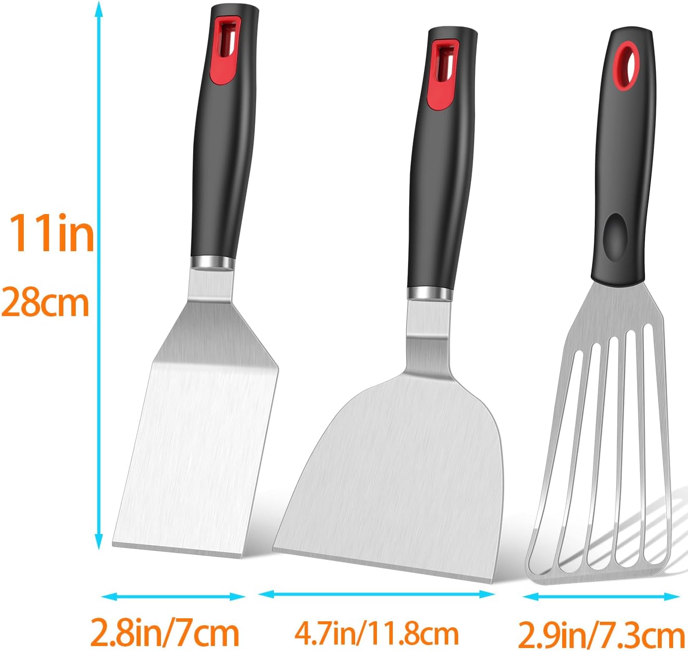Spatula Set Stainless Steel Kitchen Metal Spatula for Cast Iron Skillet with Silicone Handle, Fish Spatula Turner Flipper for Pancake Burger Egg Cooking Spatulas BBQ Grill Griddle - Image 7