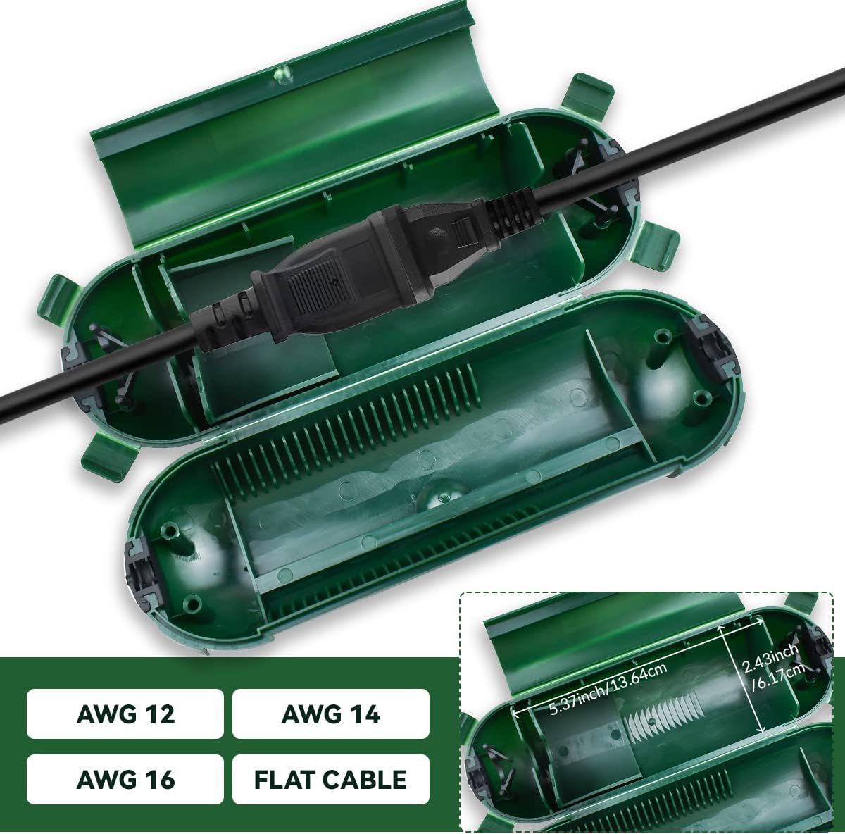 2 Pcs Outdoor Waterproof Extension Cord Safety Box Weatherproof Resistant Seal Housing IP44Waterproof Connection Box for Protect Holiday String Lights Wires and Plugs (Green) - Image 5