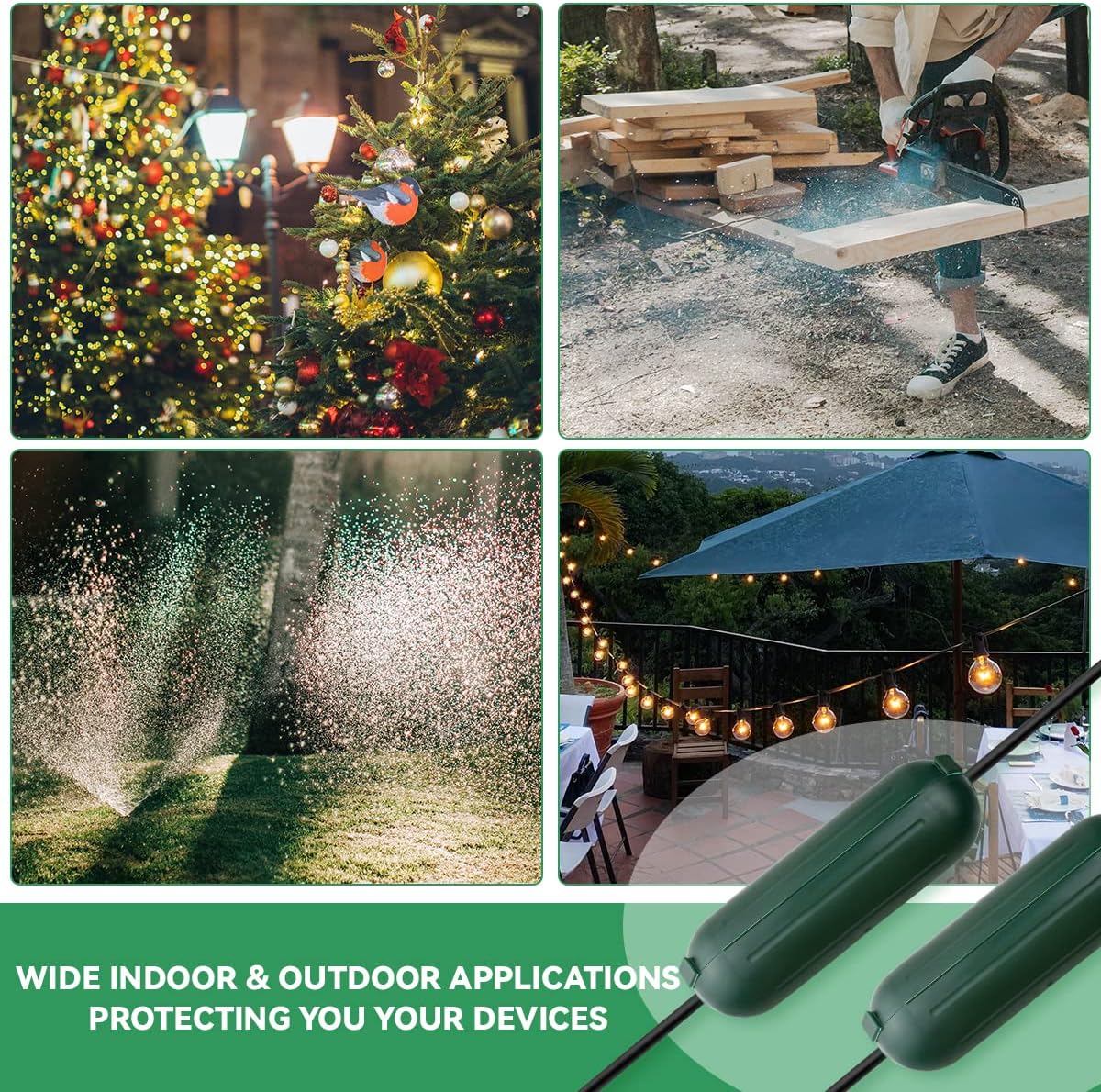 2 Pcs Outdoor Waterproof Extension Cord Safety Box Weatherproof Resistant Seal Housing IP44Waterproof Connection Box for Protect Holiday String Lights Wires and Plugs (Green) - Image 6