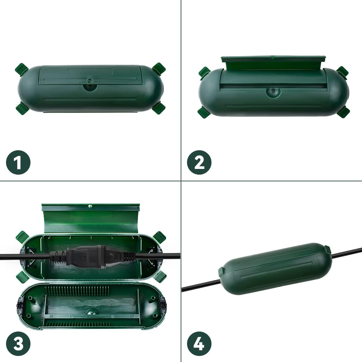 2 Pcs Outdoor Waterproof Extension Cord Safety Box Weatherproof Resistant Seal Housing IP44Waterproof Connection Box for Protect Holiday String Lights Wires and Plugs (Green) - Image 7