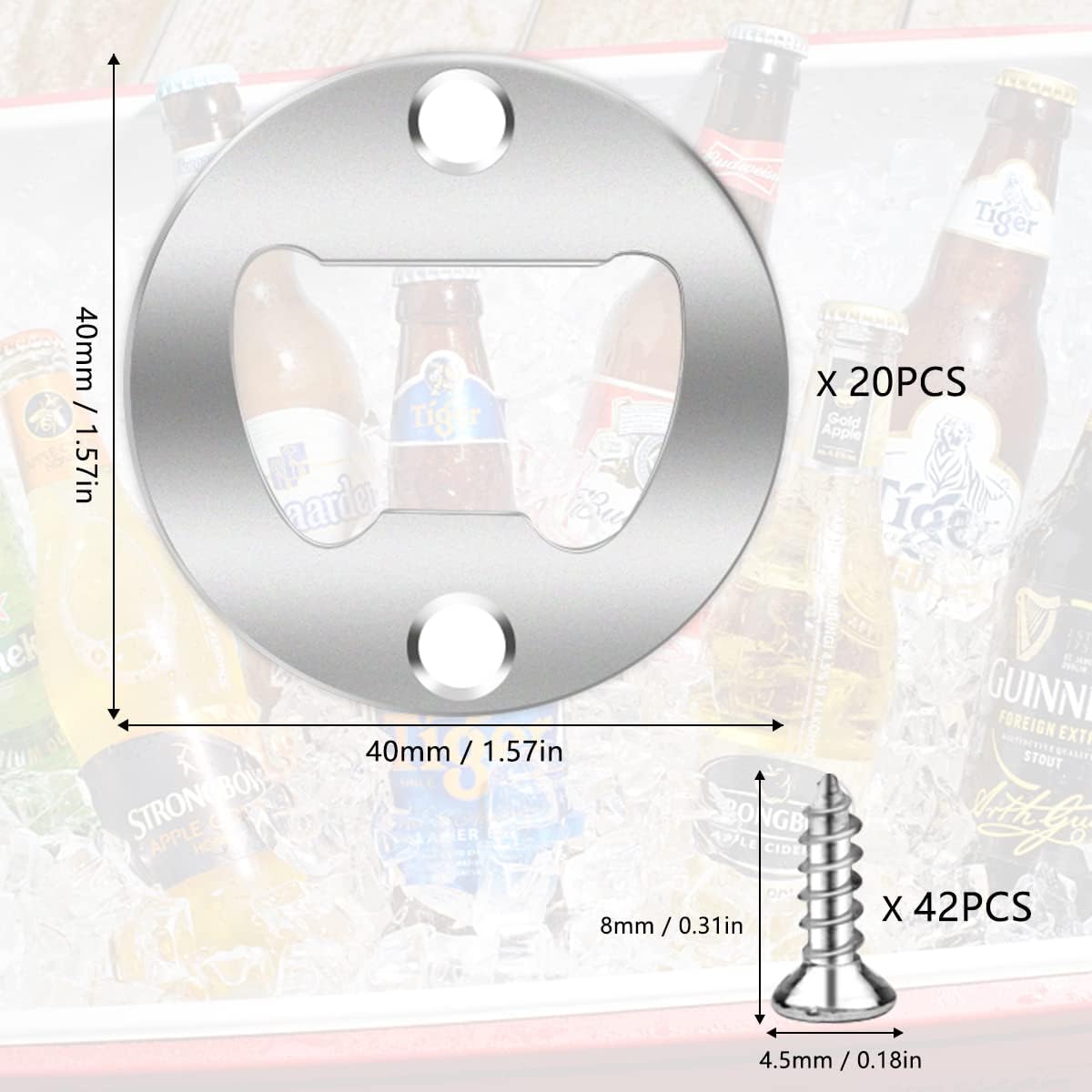 20 Set Stainless Steel Bottle Opener Insert Kits Metal Beer Bottle Opener Beer Wine Hardware Parts with 42Pcs Screws for DIY Resin Mould Kit Bottle Opener (Silver) - Image 3