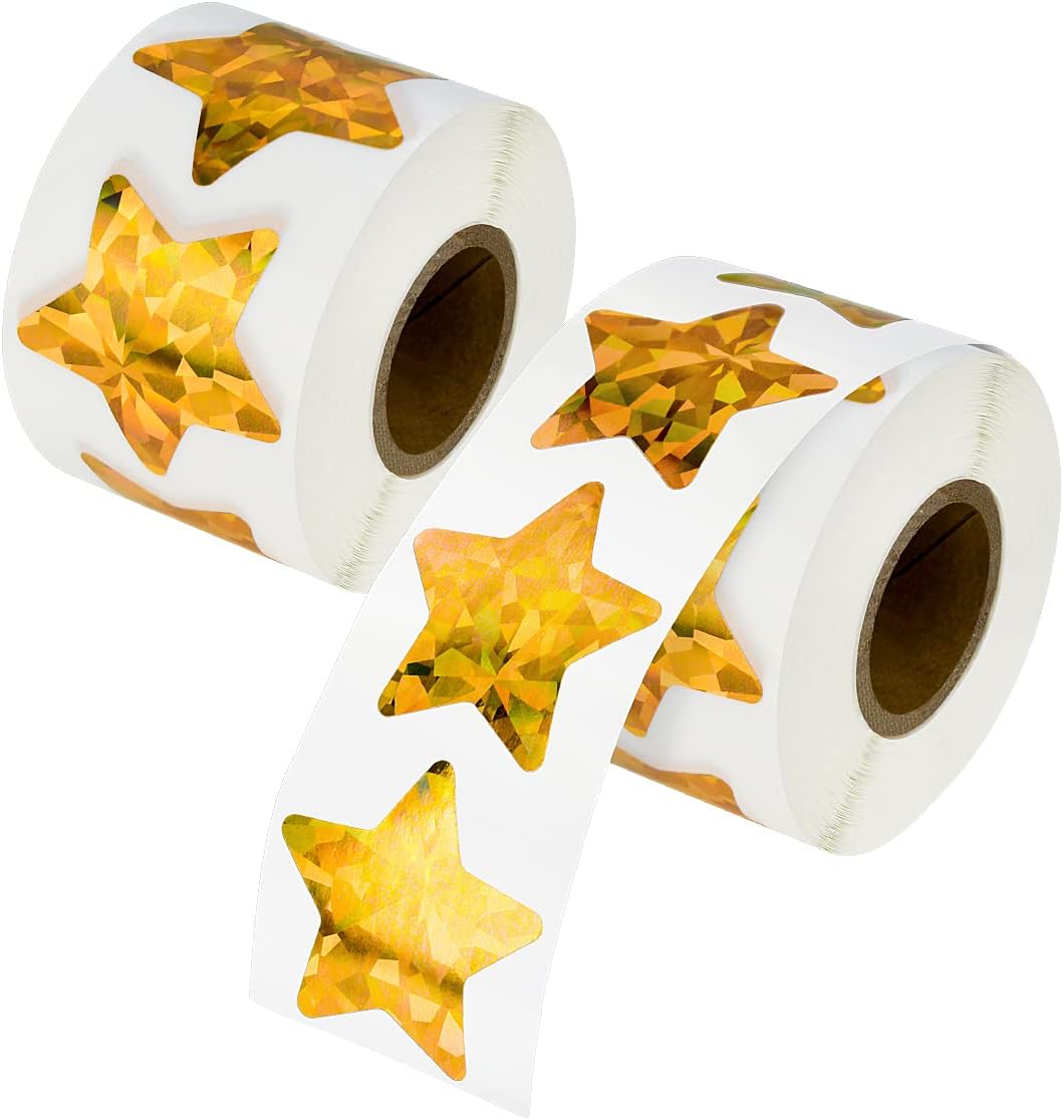 1000 Pcs Large Holographic Gold Star Stickers, 1.5