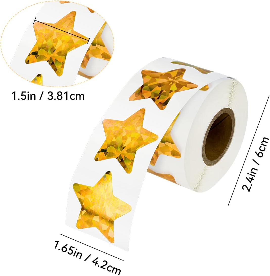 1000 Pcs Large Holographic Gold Star Stickers, 1.5