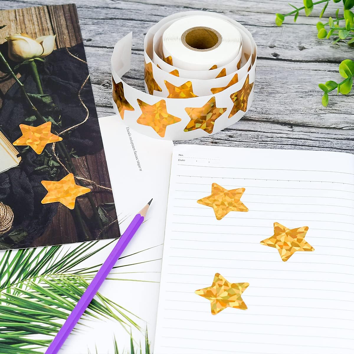 1000 Pcs Large Holographic Gold Star Stickers, 1.5