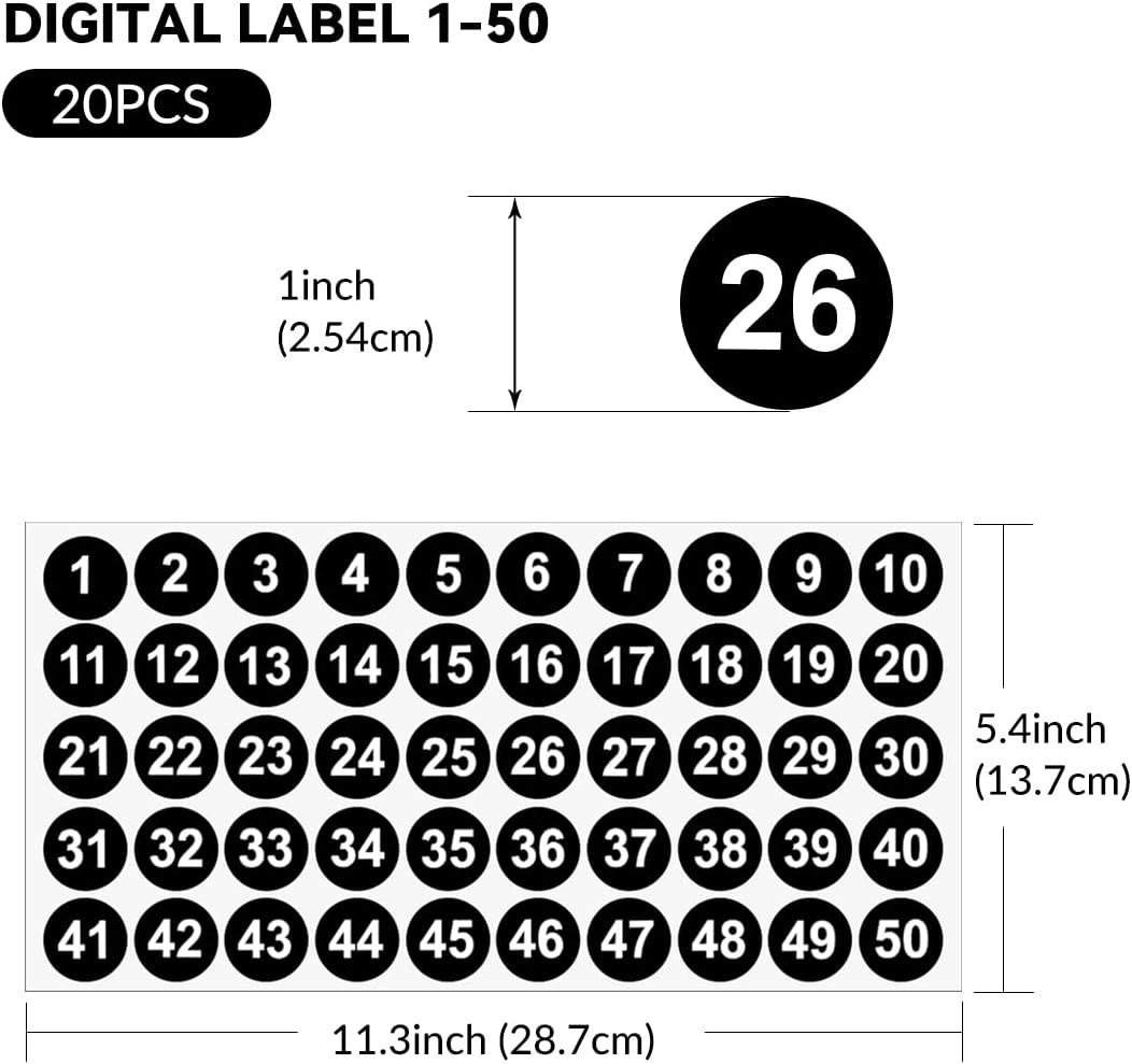 20 Sheets 1 to 50 Vinyl Small Round Labels Consecutive Number Stickers Waterproof Adhesive Inventory Stickers for Storage Box, Indoor Outdoor, Office & School Supplies - Image 2