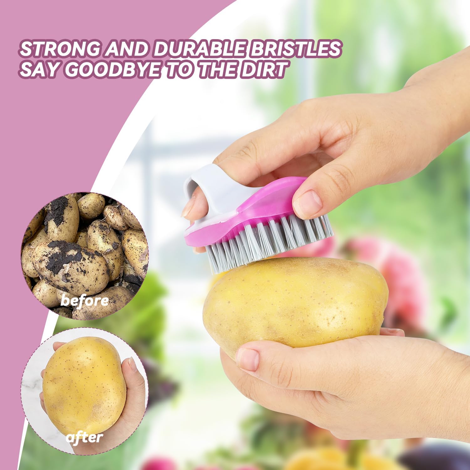 3 Piece Potato Scrubber Brush Vegetable Brush Comfortable Finger Grip Fruit Cleaning Tools for Washing Fruit Mushrooms Carrot or Tough-Skinned Vegetables(3 Color) - Image 2