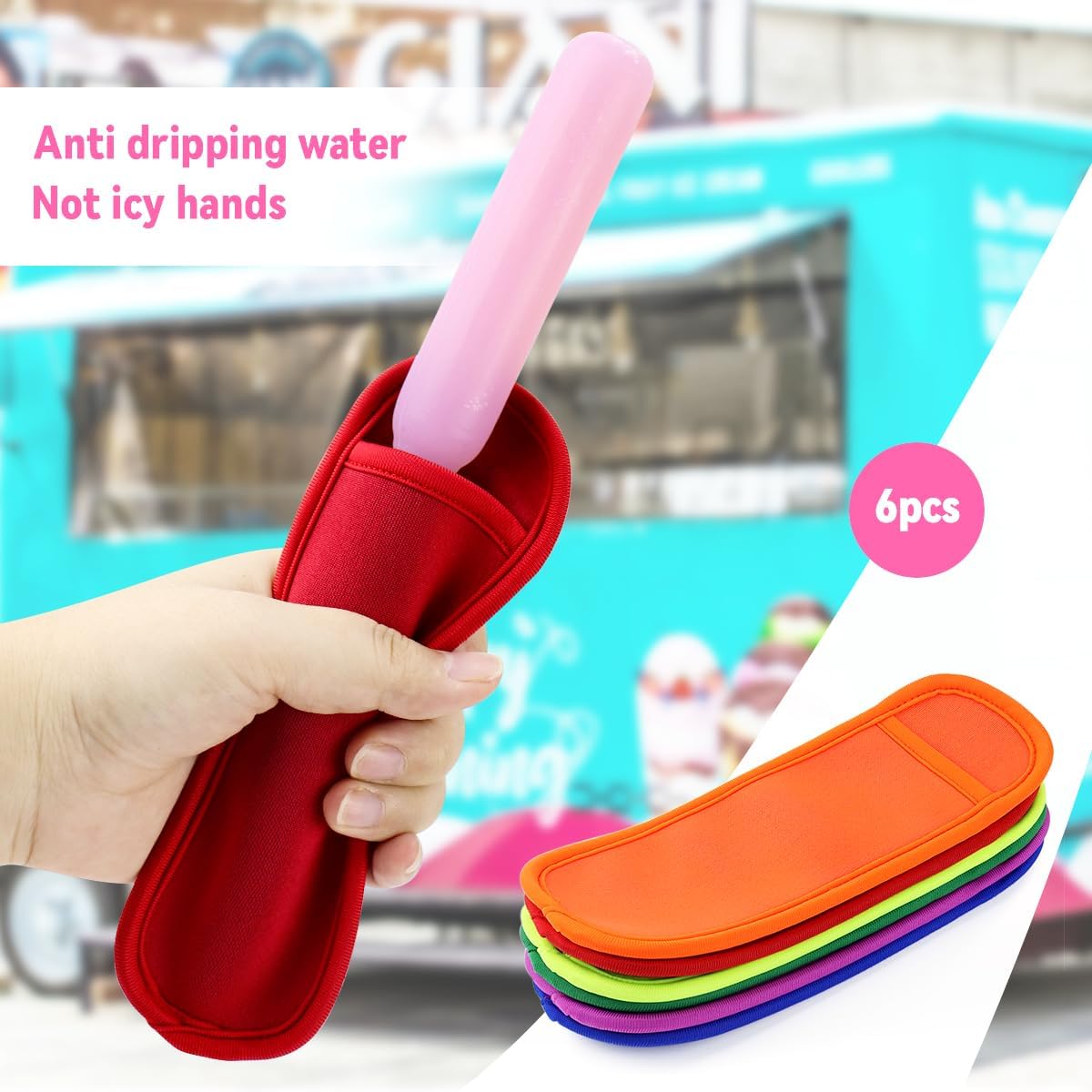 6 Pieces Ice Pop Neoprene Insulator Sleeves Reusable Popsicle Holders Ice Popsicles Bags Ice Pop Sleeves Popsicle Holder Sleeves Ice Pop Stick Sleeves(6 Colors) - Image 4