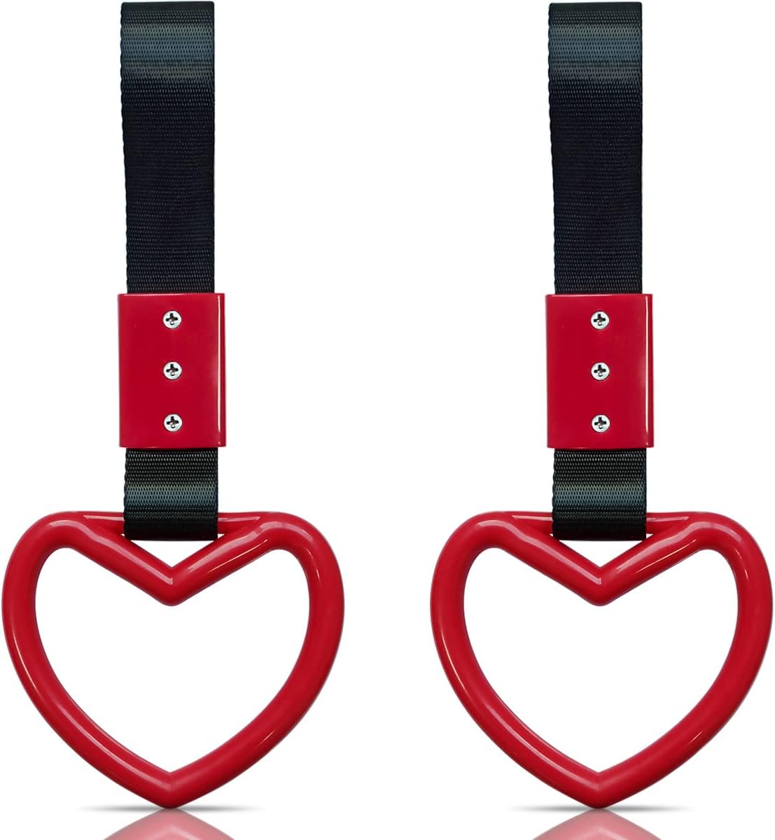 2 Pieces Heart-shaped Jdm Tsurikawa Rings SUV Bus Car Handle Straps Japanese Bosozoku Subway Ring for Car Warning and Interior Exterior Decoration (Red/Black) - Image 1