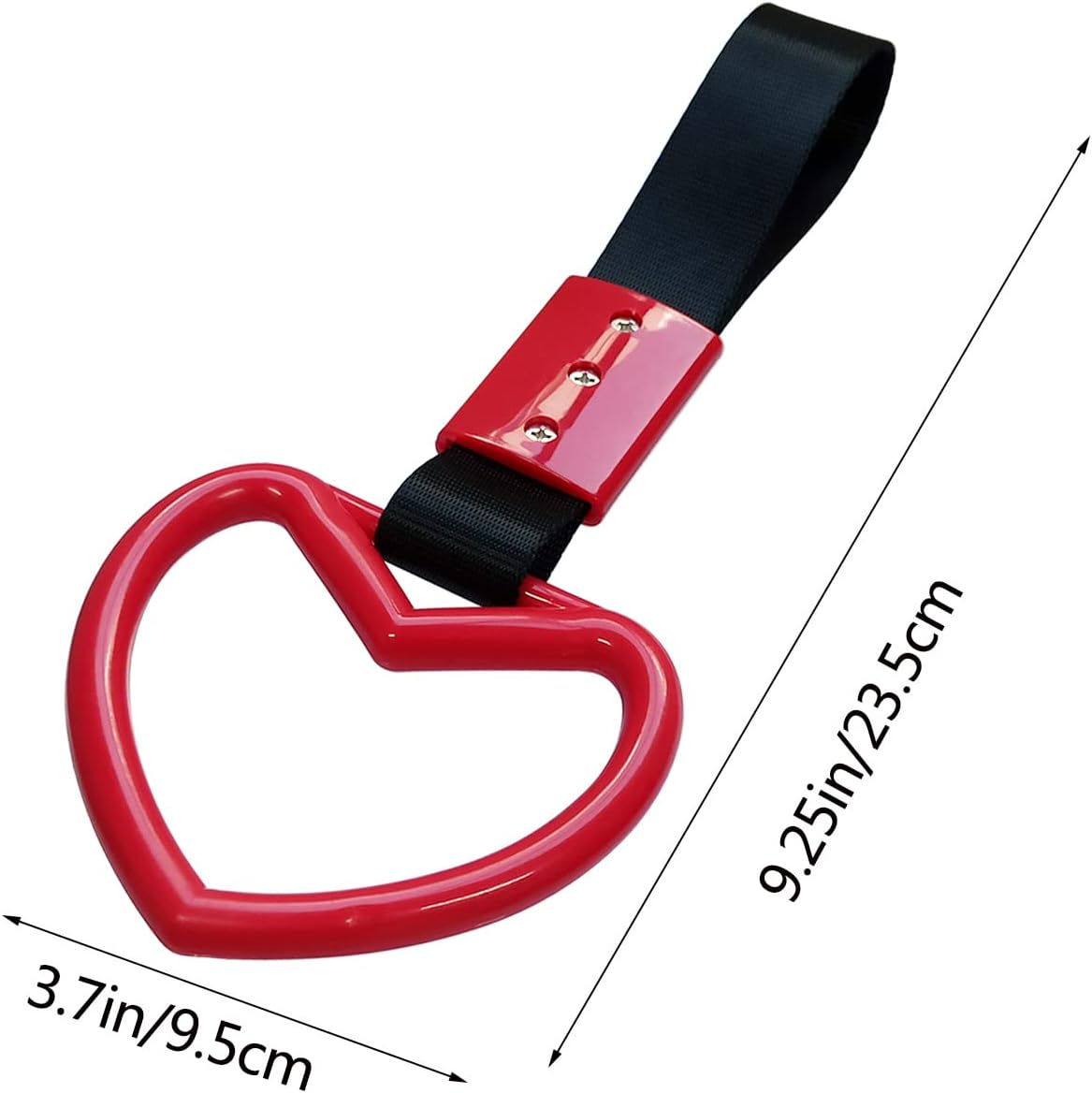 2 Pieces Heart-shaped Jdm Tsurikawa Rings SUV Bus Car Handle Straps Japanese Bosozoku Subway Ring for Car Warning and Interior Exterior Decoration (Red/Black) - Image 2