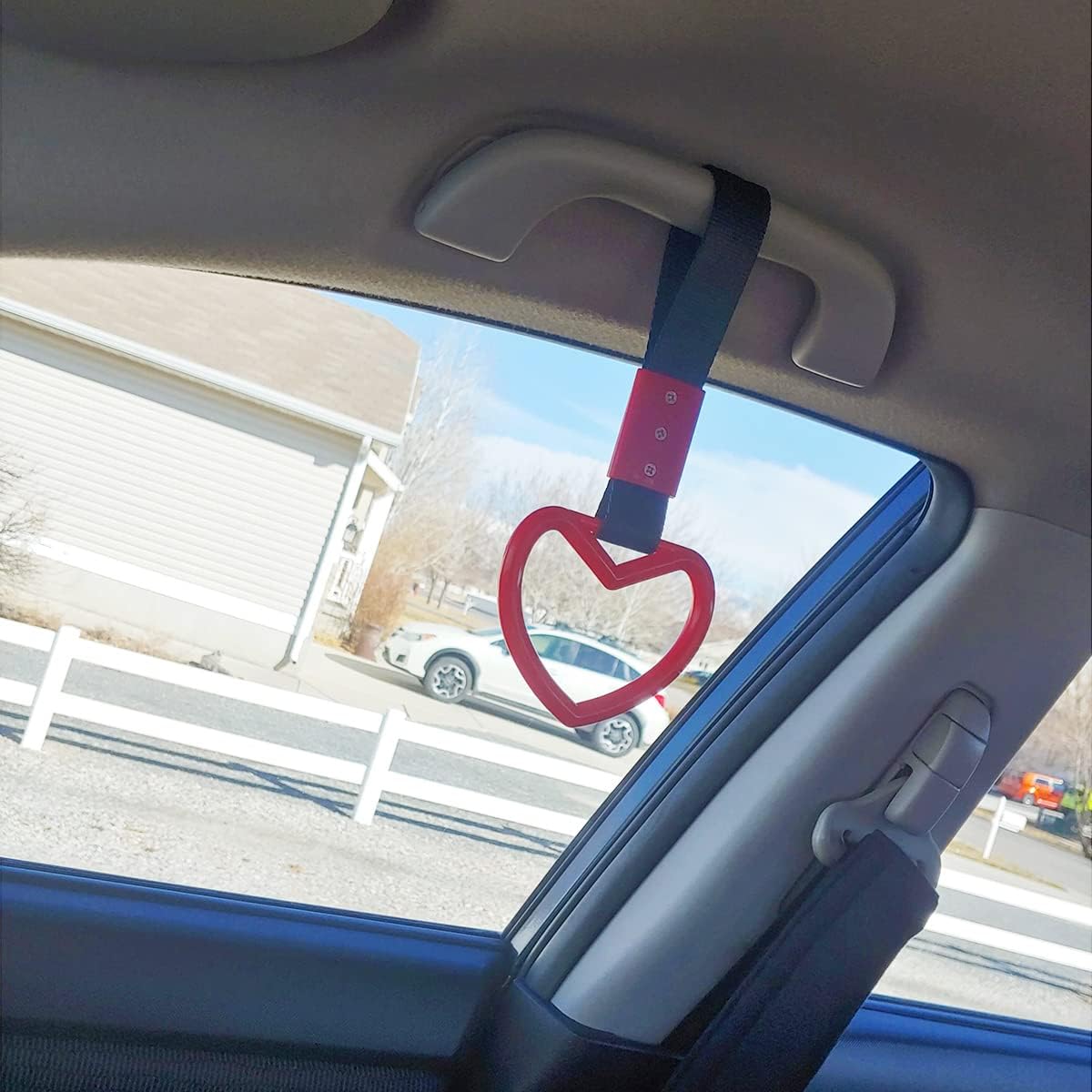2 Pieces Heart-shaped Jdm Tsurikawa Rings SUV Bus Car Handle Straps Japanese Bosozoku Subway Ring for Car Warning and Interior Exterior Decoration (Red/Black) - Image 4