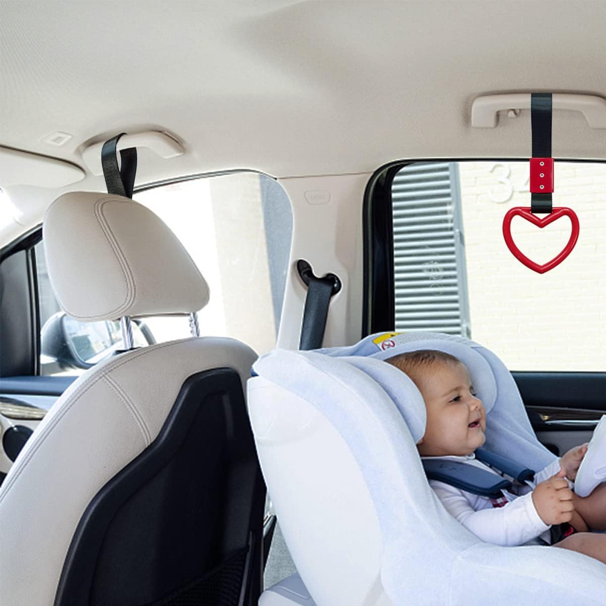 2 Pieces Heart-shaped Jdm Tsurikawa Rings SUV Bus Car Handle Straps Japanese Bosozoku Subway Ring for Car Warning and Interior Exterior Decoration (Red/Black) - Image 6