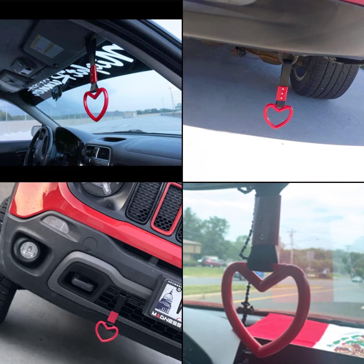 2 Pieces Heart-shaped Jdm Tsurikawa Rings SUV Bus Car Handle Straps Japanese Bosozoku Subway Ring for Car Warning and Interior Exterior Decoration (Red/Black) - Image 7